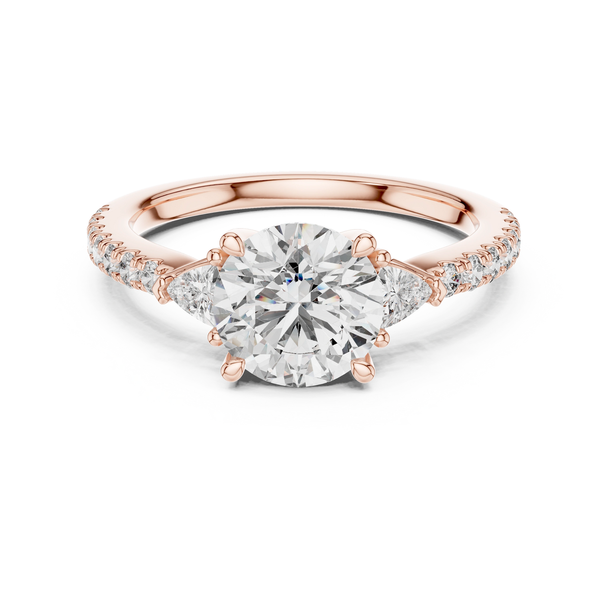 Gold 1Ct Kairi Round Solitaire Lab Grown Diamond Trilliant Side Stone Ring