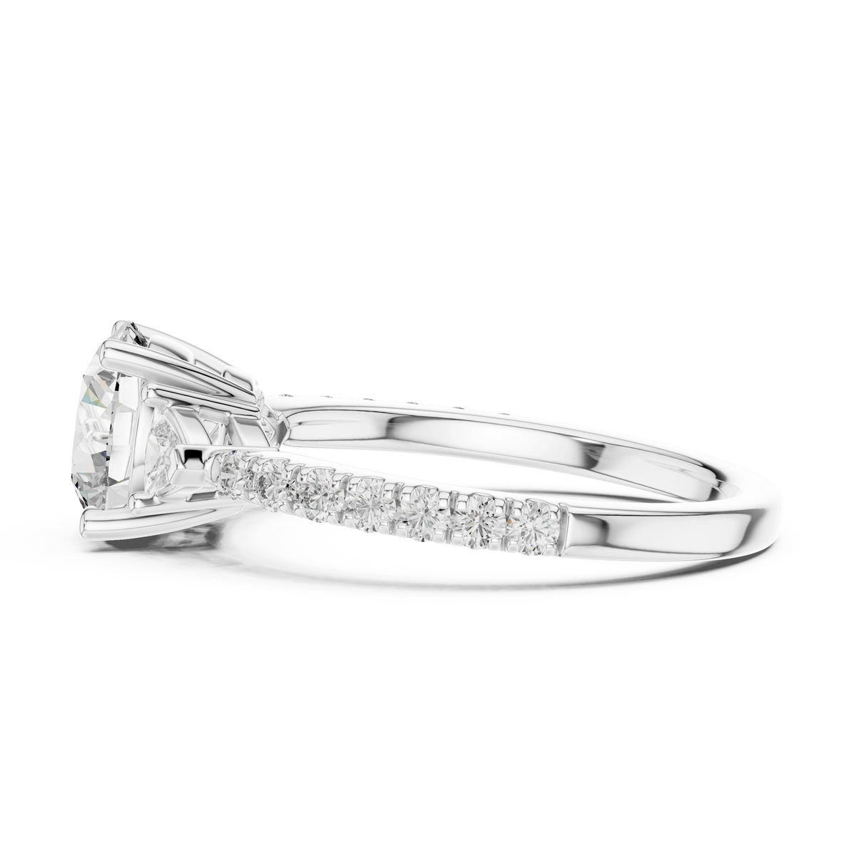 Gold 1Ct Kairi Round Solitaire Lab Grown Diamond Trilliant Side Stone Ring