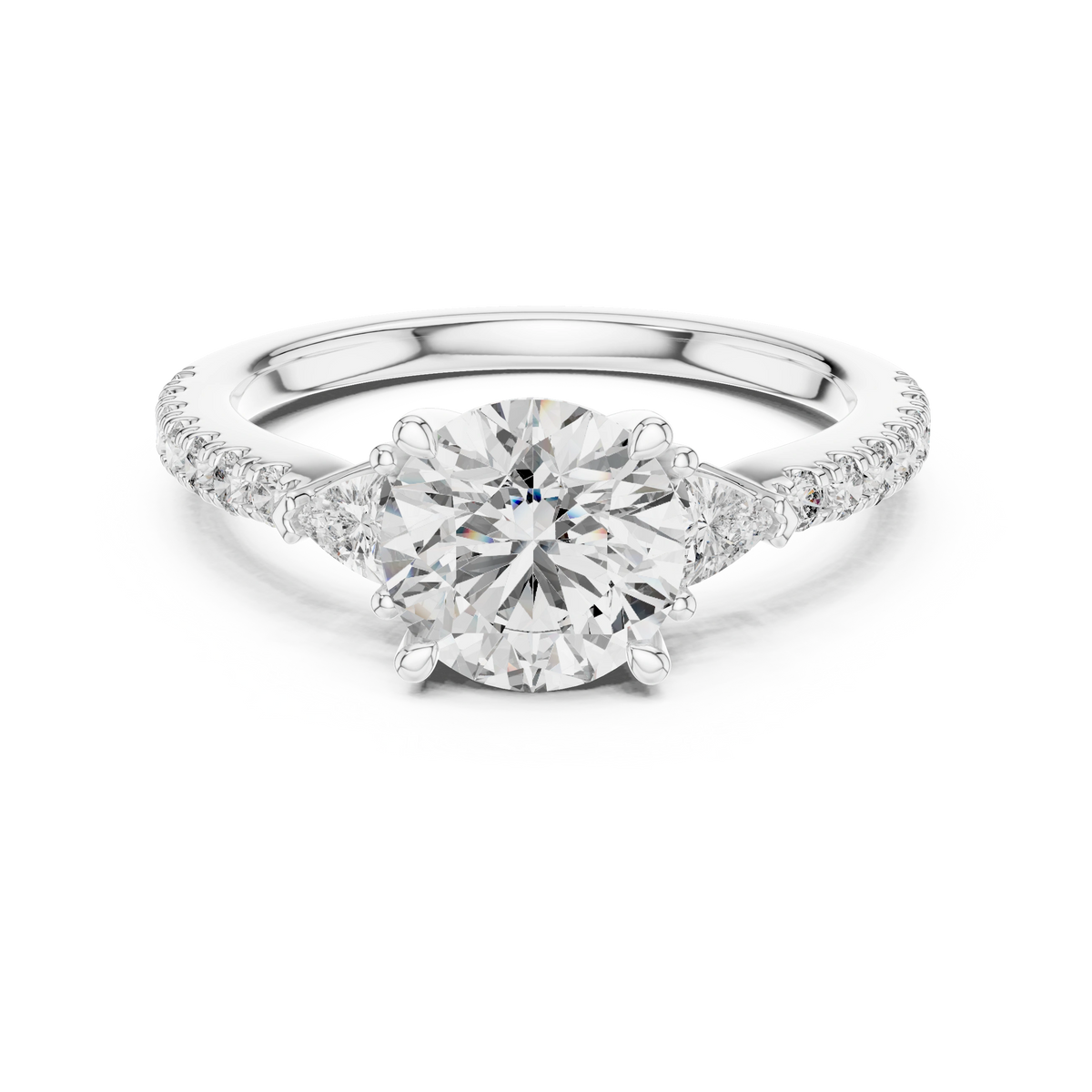 Gold 1Ct Kairi Round Solitaire Lab Grown Diamond Trilliant Side Stone Ring