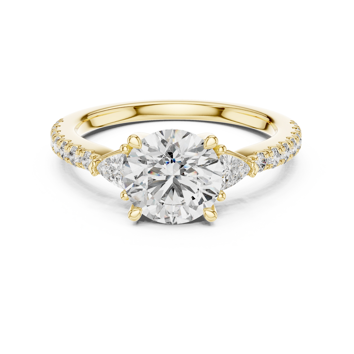 Gold 1Ct Kairi Round Solitaire Lab Grown Diamond Trilliant Side Stone Ring