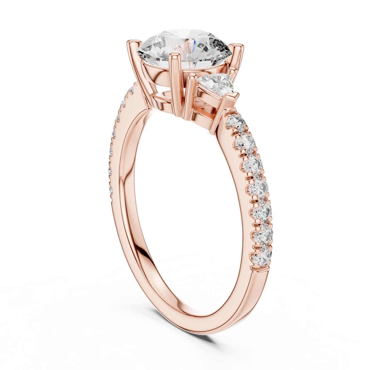 Gold 1Ct Kairi Round Solitaire Lab Grown Diamond Trilliant Side Stone Ring