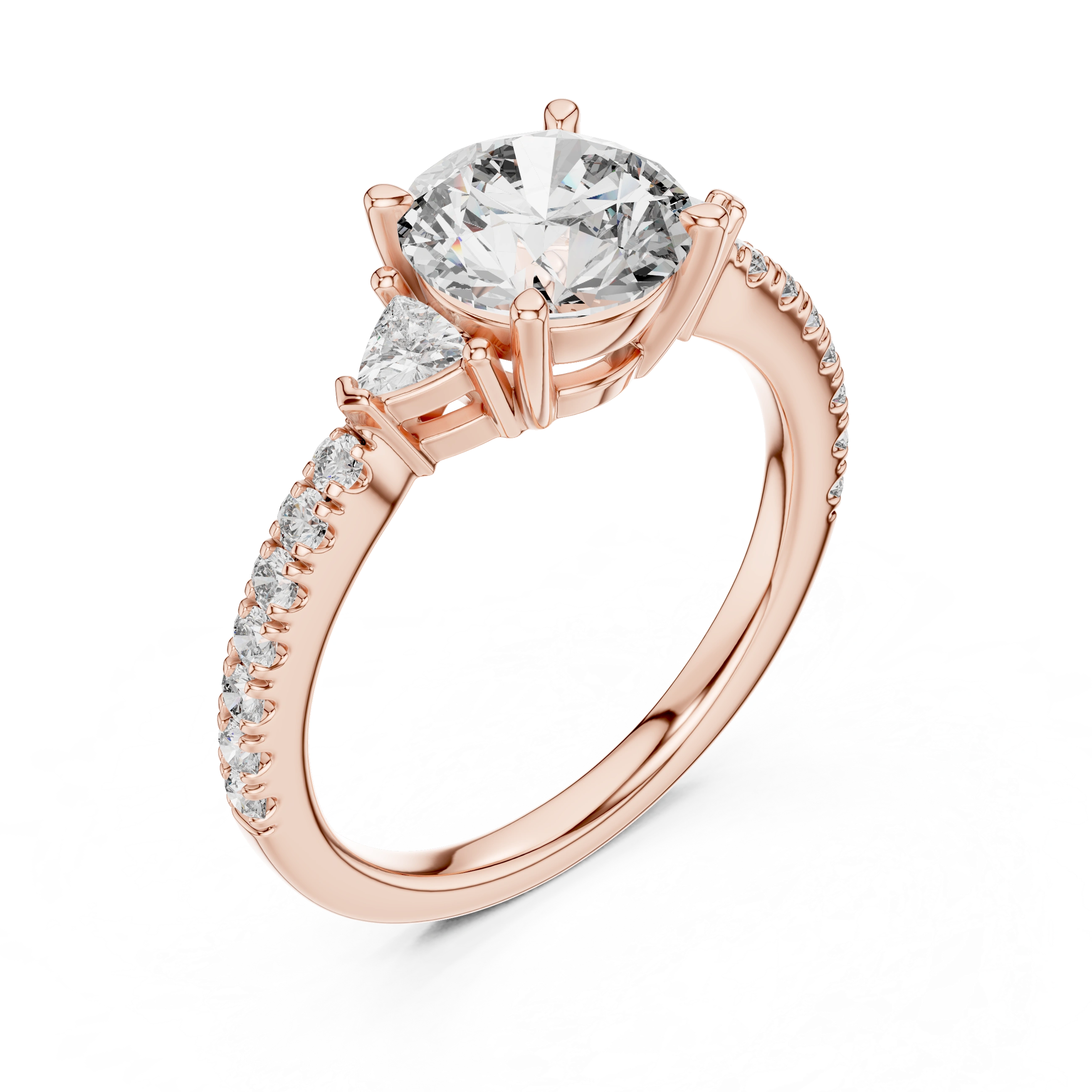 Gold 1Ct Kairi Round Solitaire Lab Grown Diamond Trilliant Side Stone Ring