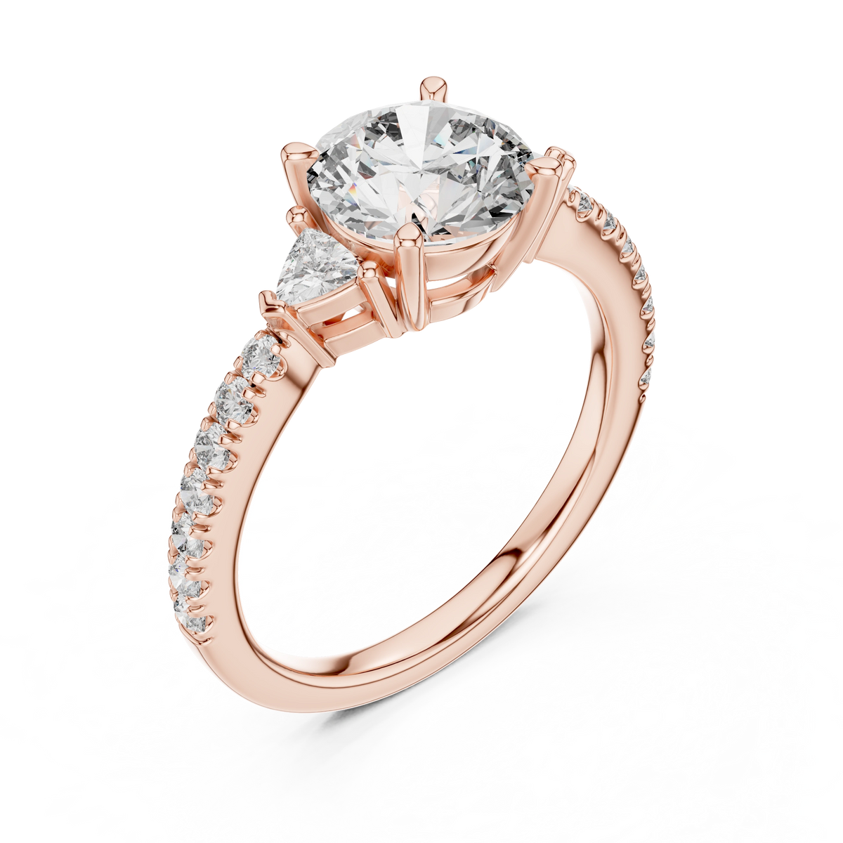 Gold 1Ct Kairi Round Solitaire Lab Grown Diamond Trilliant Side Stone Ring