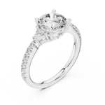 Gold 1Ct Kairi Round Solitaire Lab Grown Diamond Trilliant Side Stone Ring