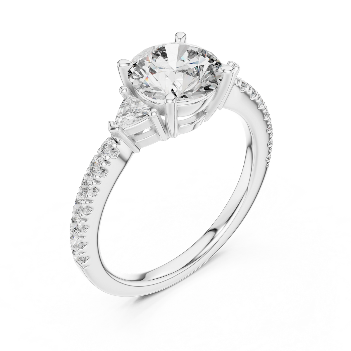 Gold 1Ct Kairi Round Solitaire Lab Grown Diamond Trilliant Side Stone Ring
