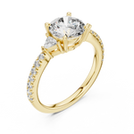 Gold 1Ct Kairi Round Solitaire Lab Grown Diamond Trilliant Side Stone Ring