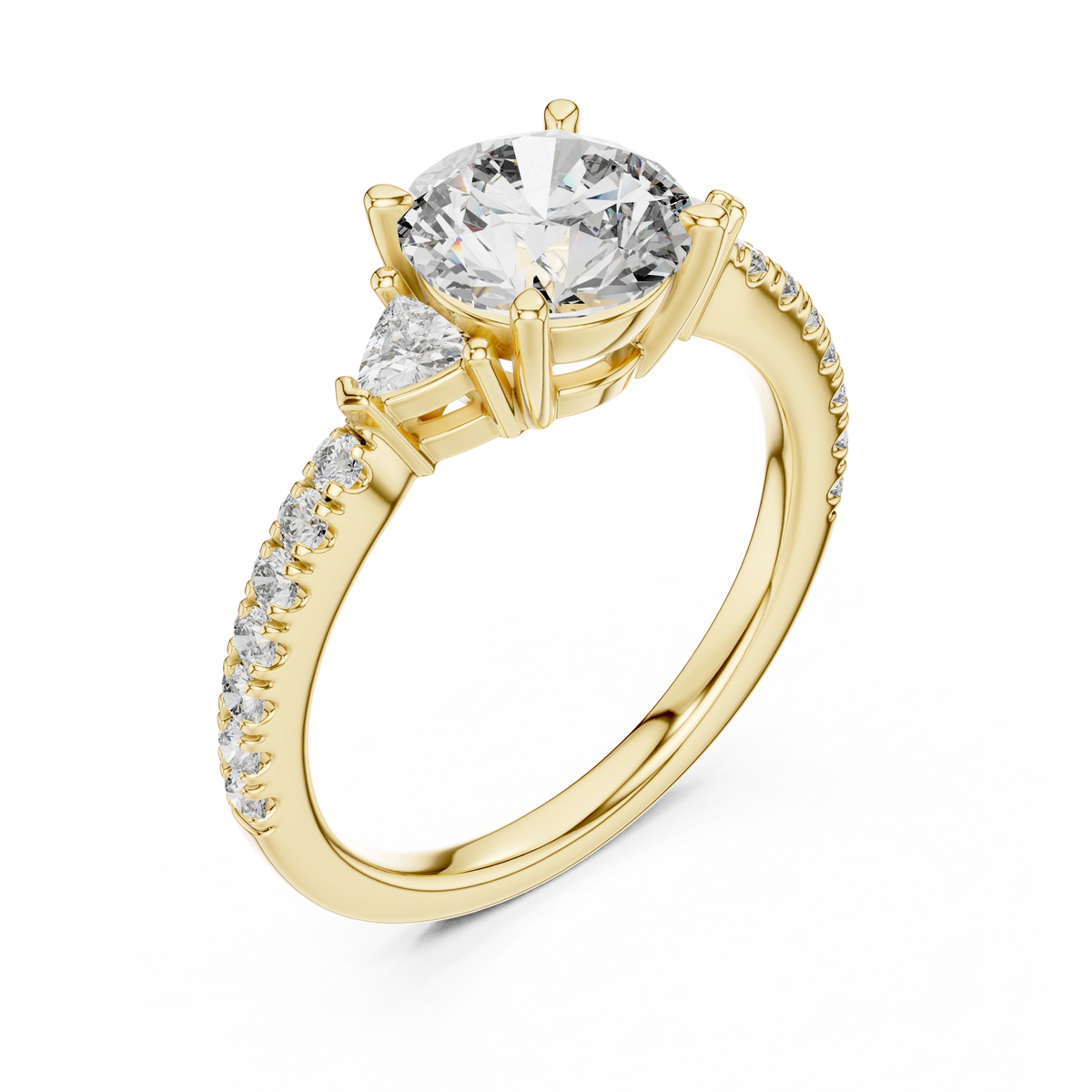 Gold 1Ct Kairi Round Solitaire Lab Grown Diamond Trilliant Side Stone Ring