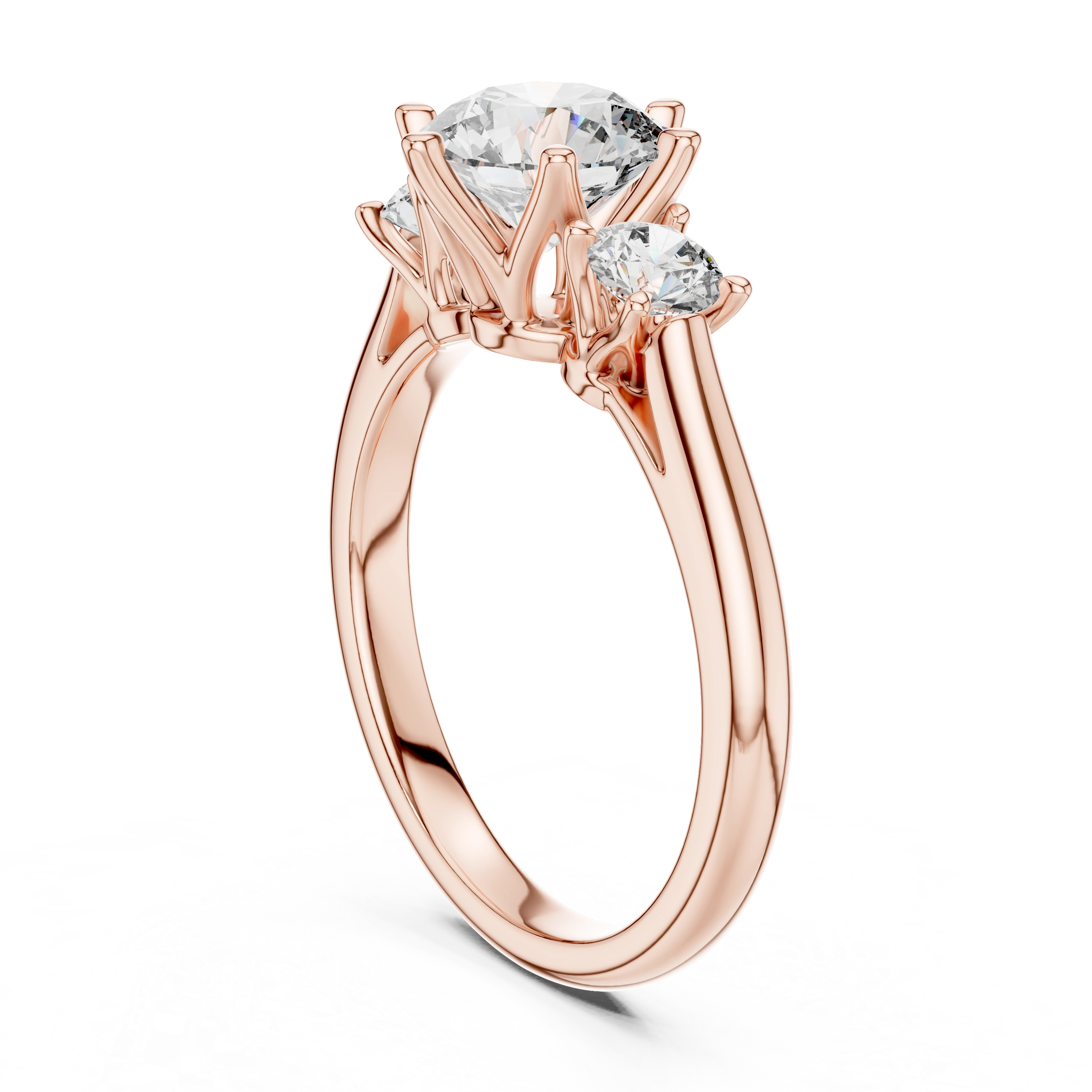 Gold 1 33Ct 6 Prongs Round Three Stone Lab Grown Diamond Opal Ring