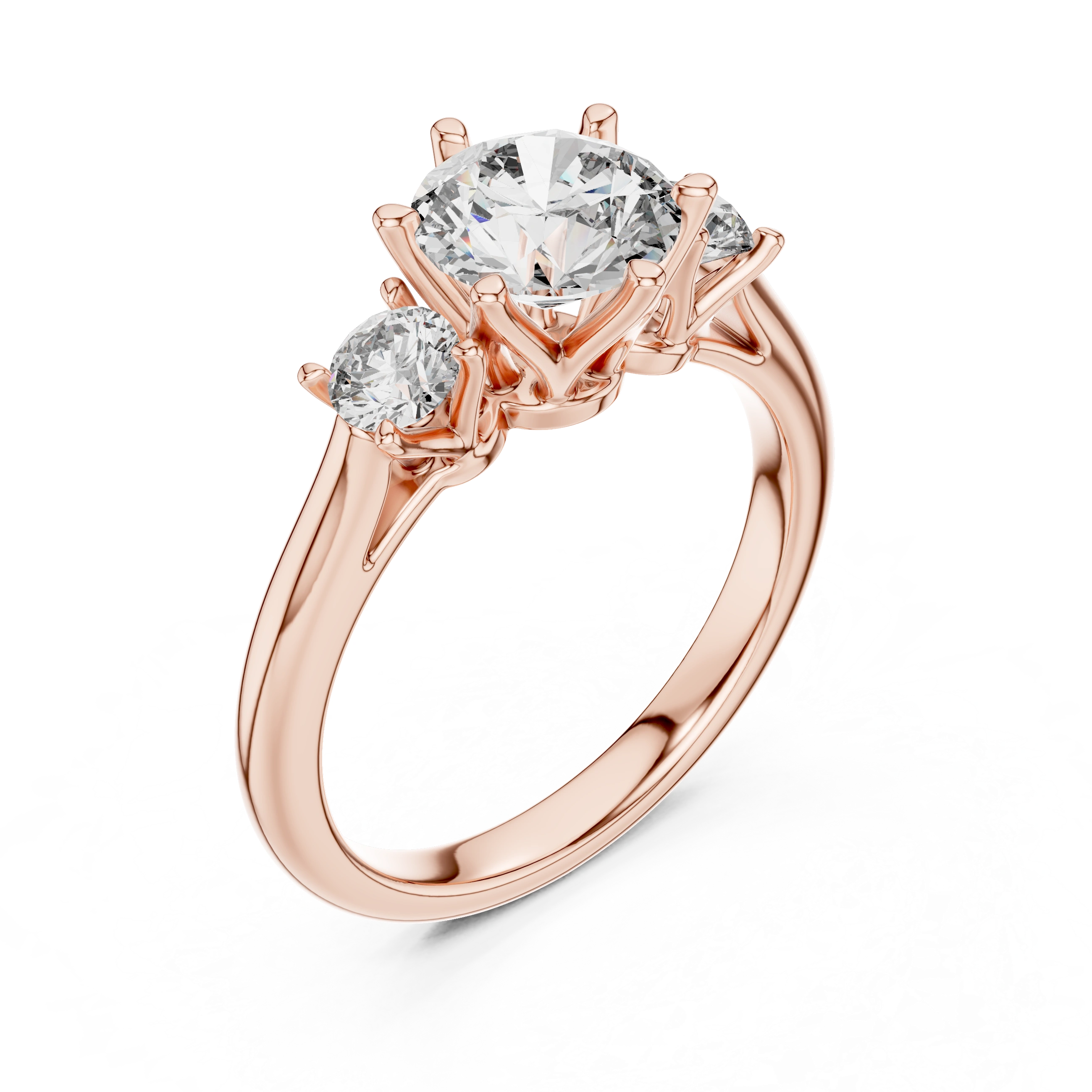 Gold 1 33Ct 6 Prongs Round Three Stone Lab Grown Diamond Opal Ring