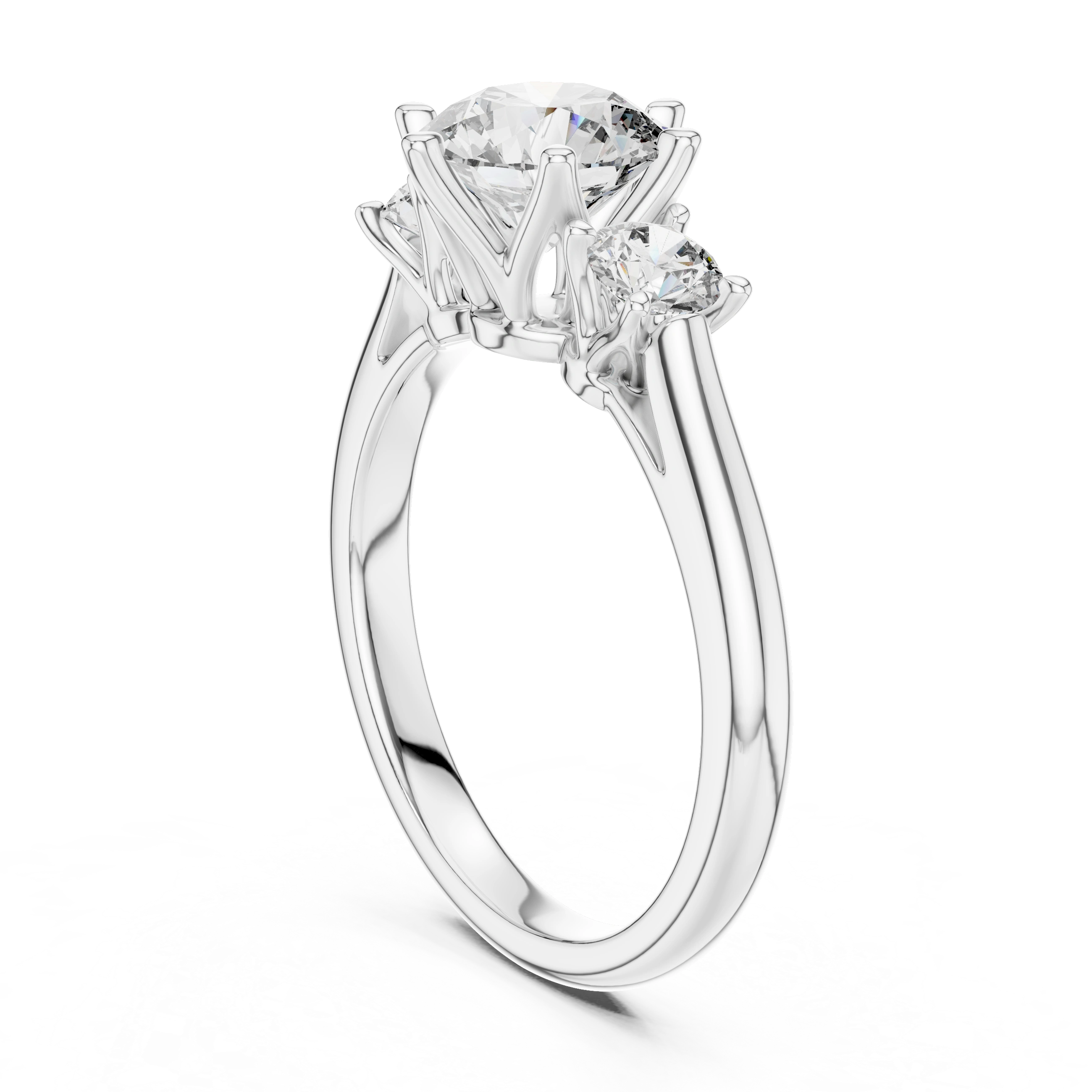 Gold 1 33Ct 6 Prongs Round Three Stone Lab Grown Diamond Opal Ring
