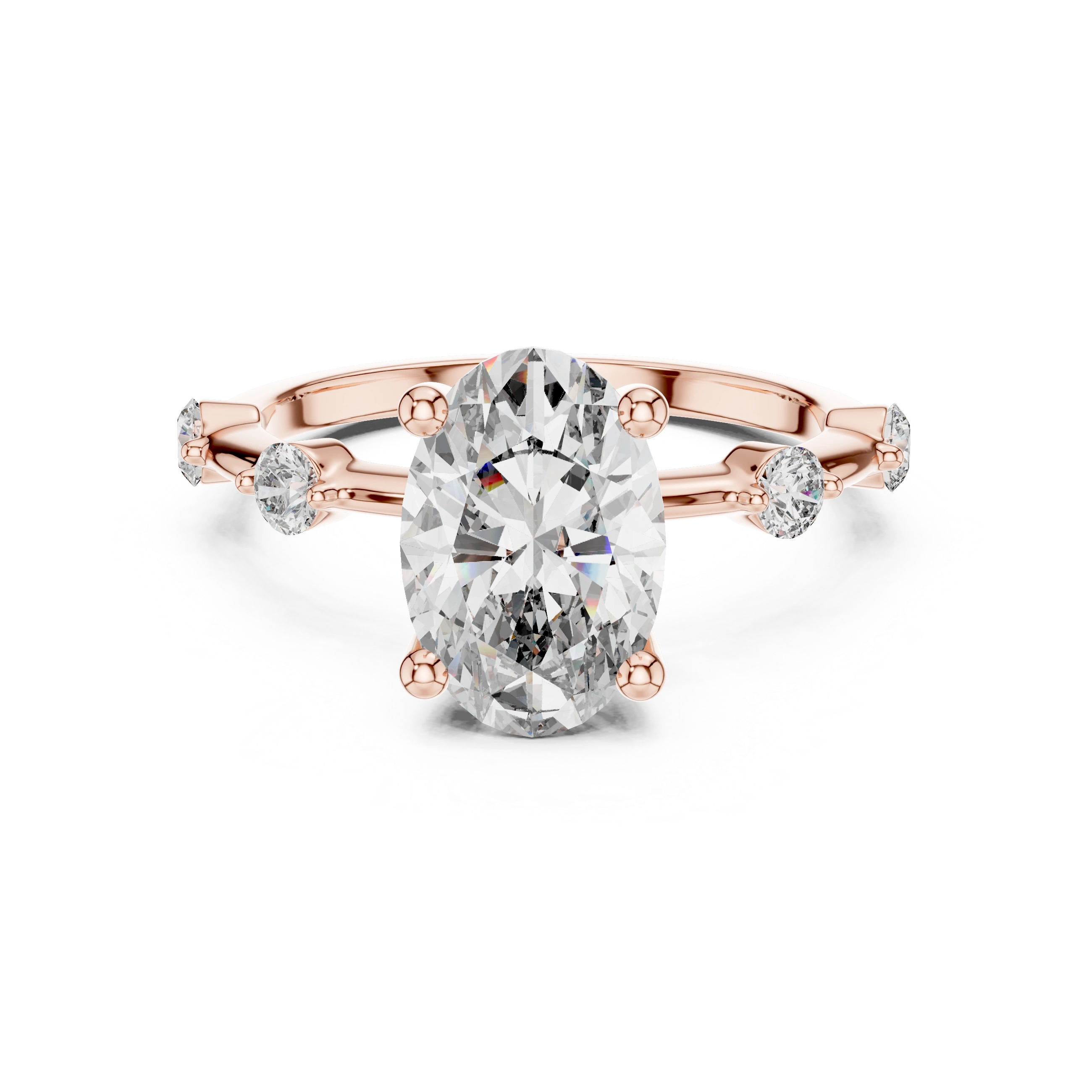 Gold 2Ct Oval Side Accent Lab Grown Diamond Riley Ring