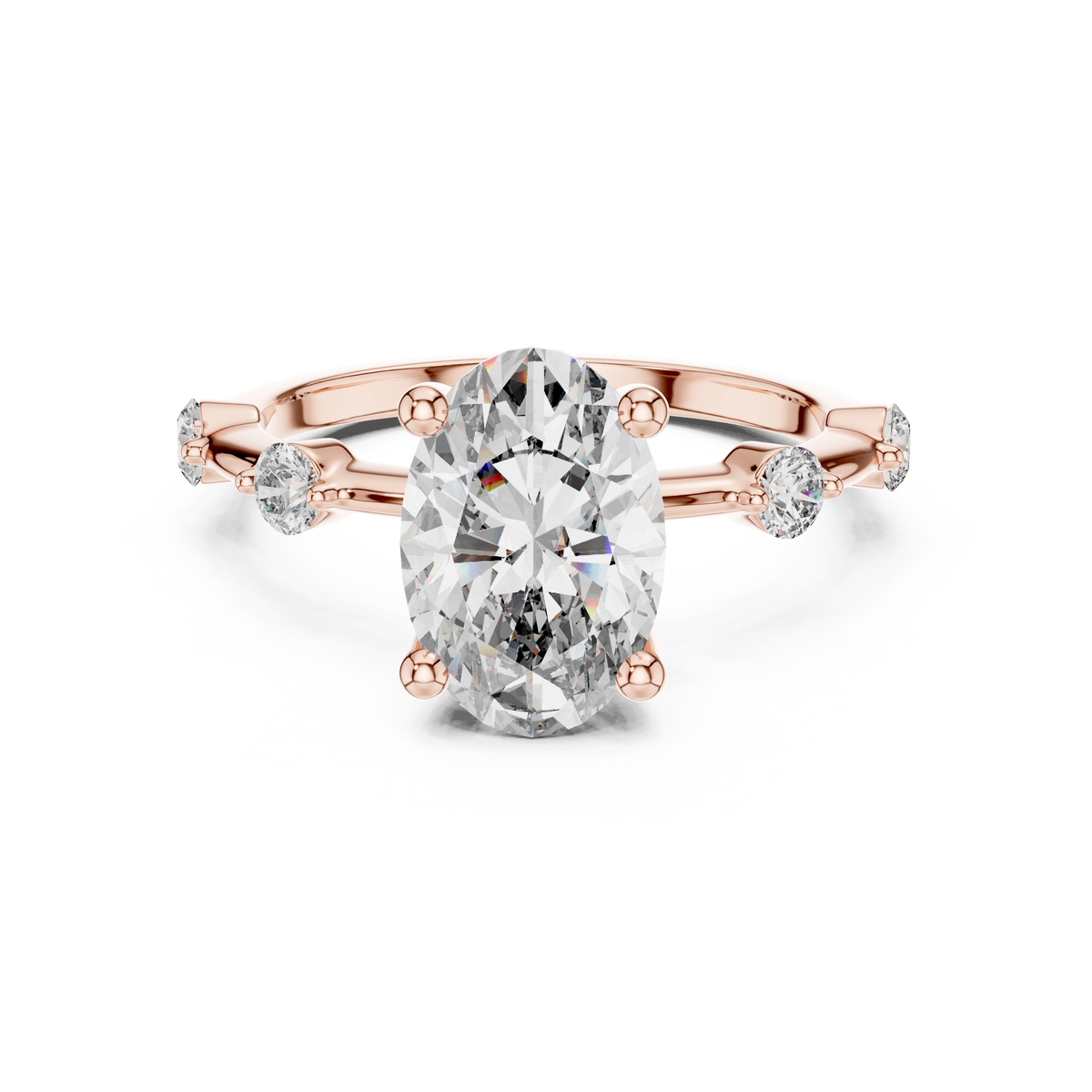Gold 2Ct Oval Side Accent Lab Grown Diamond Riley Ring