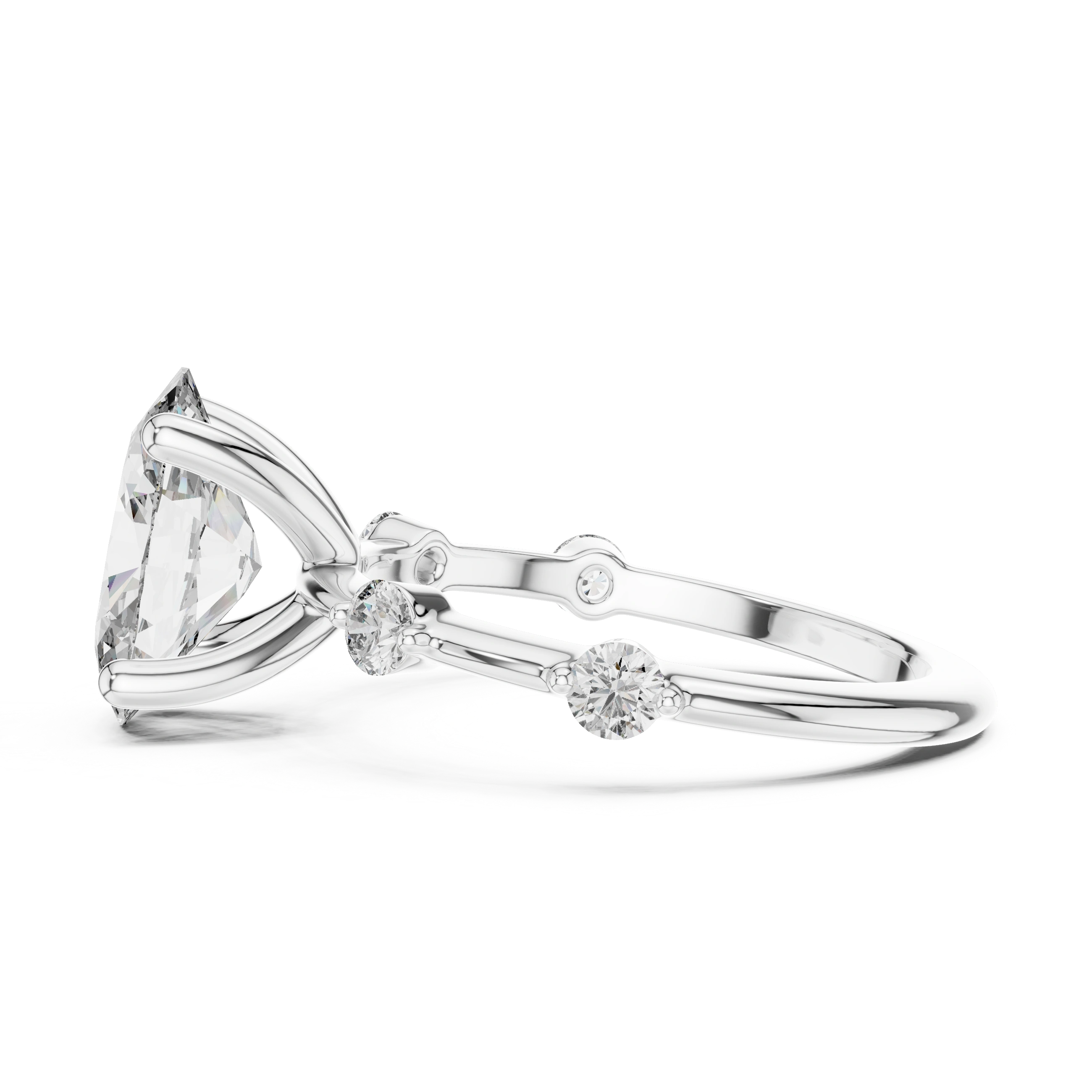 Gold 2Ct Oval Side Accent Lab Grown Diamond Riley Ring