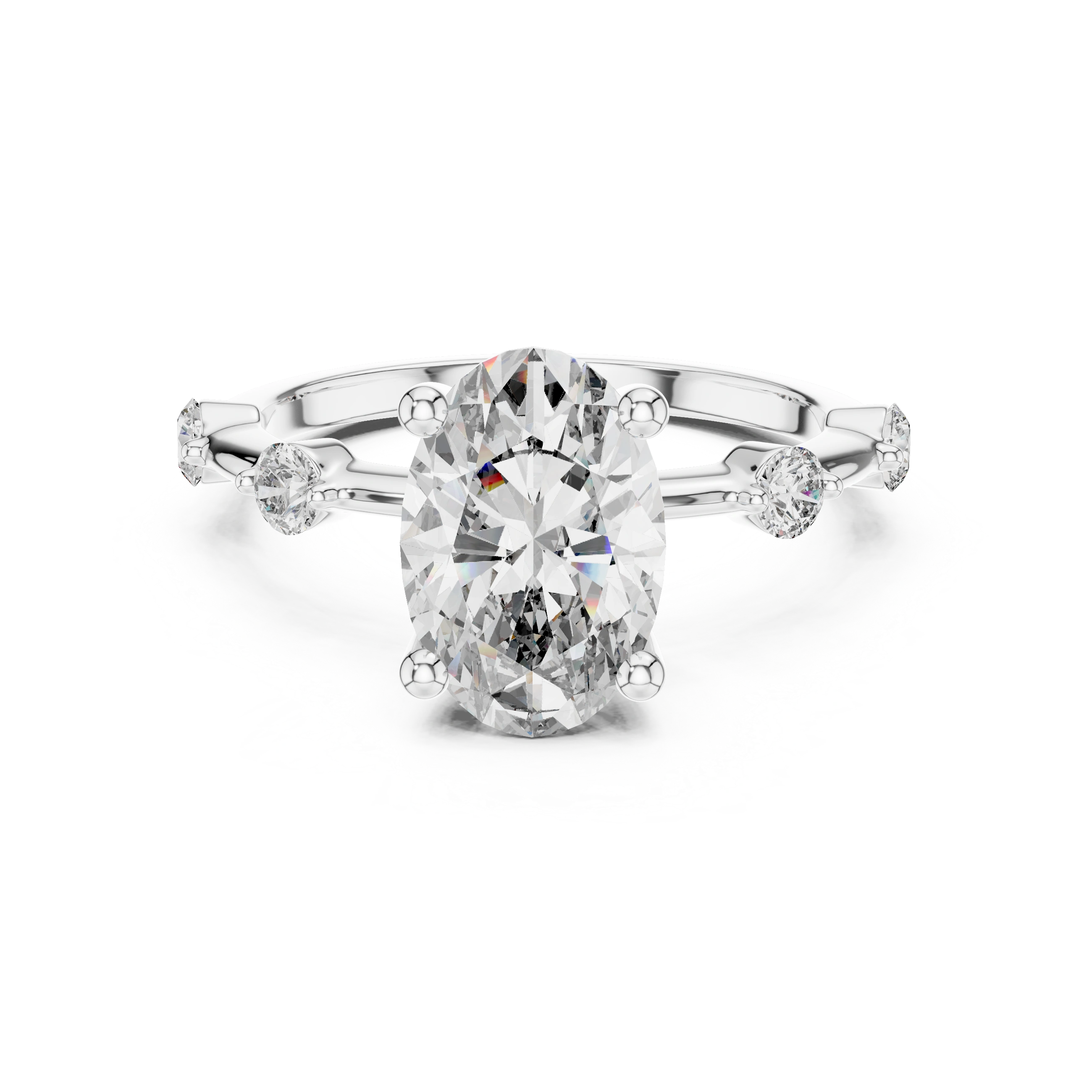 Gold 2Ct Oval Side Accent Lab Grown Diamond Riley Ring