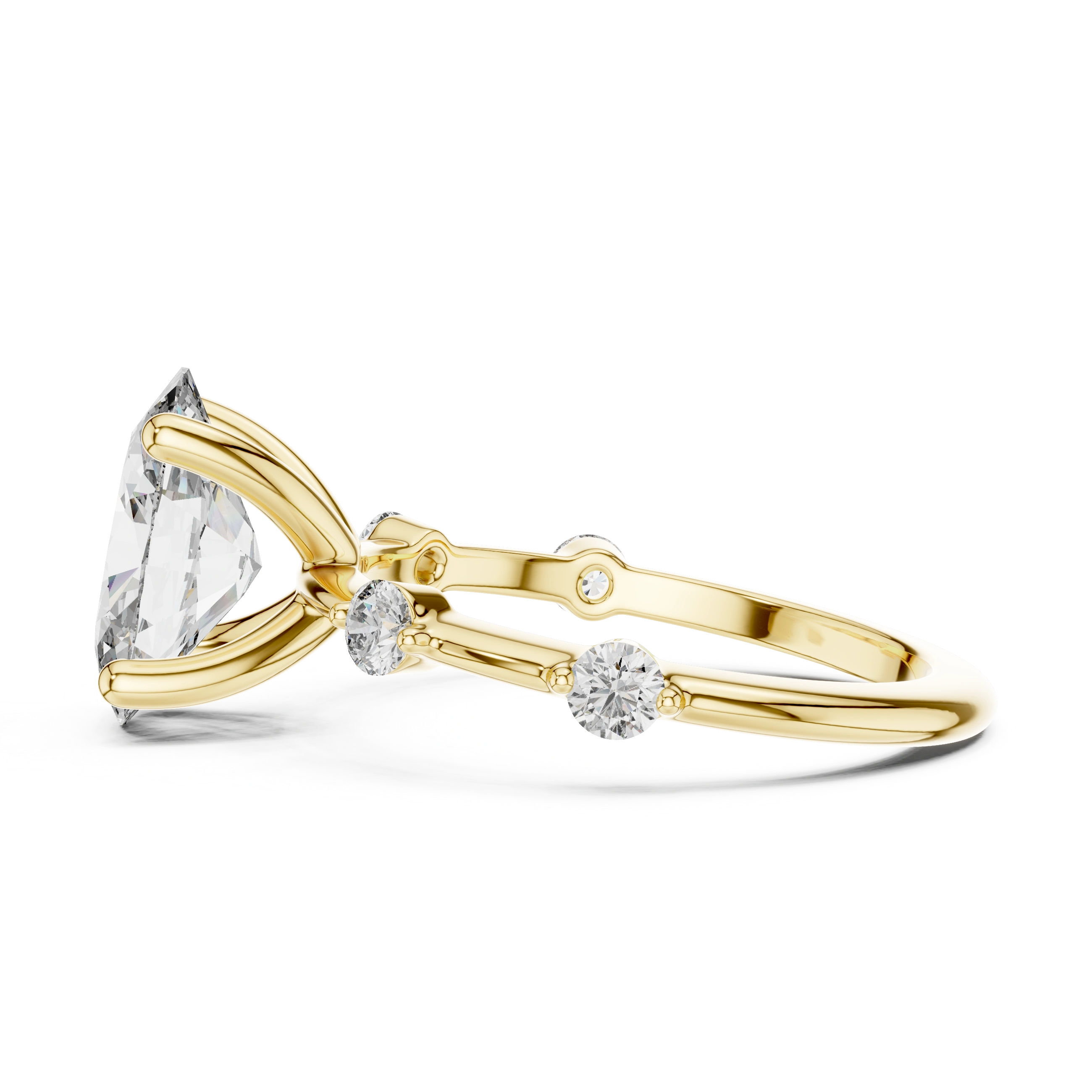Gold 2Ct Oval Side Accent Lab Grown Diamond Riley Ring