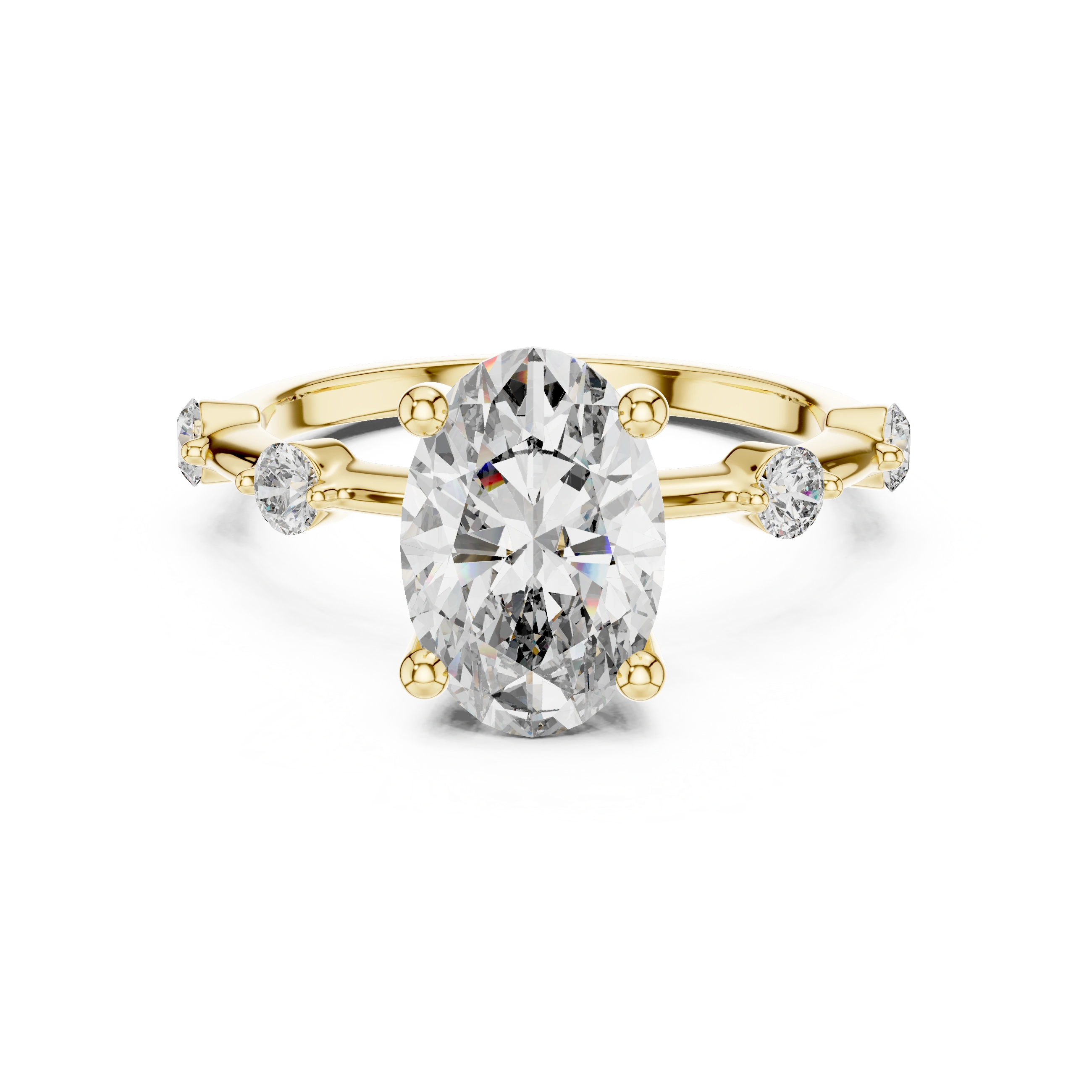 Gold 2Ct Oval Side Accent Lab Grown Diamond Riley Ring