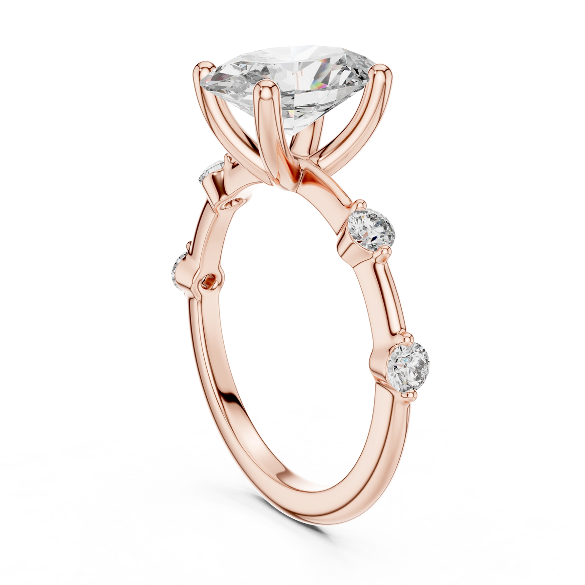Gold 2Ct Oval Side Accent Lab Grown Diamond Riley Ring