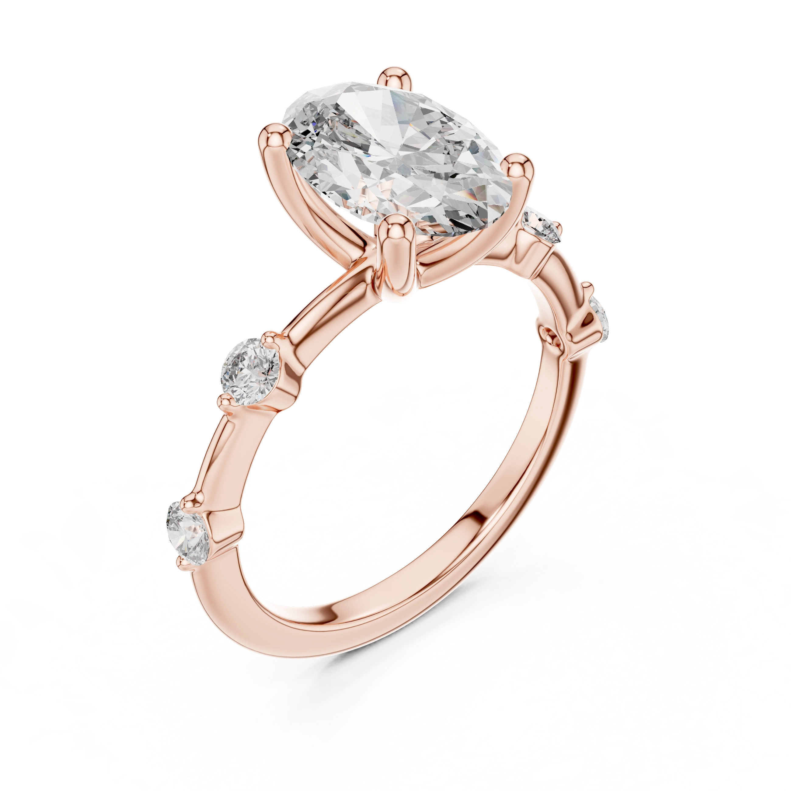 Gold 2Ct Oval Side Accent Lab Grown Diamond Riley Ring