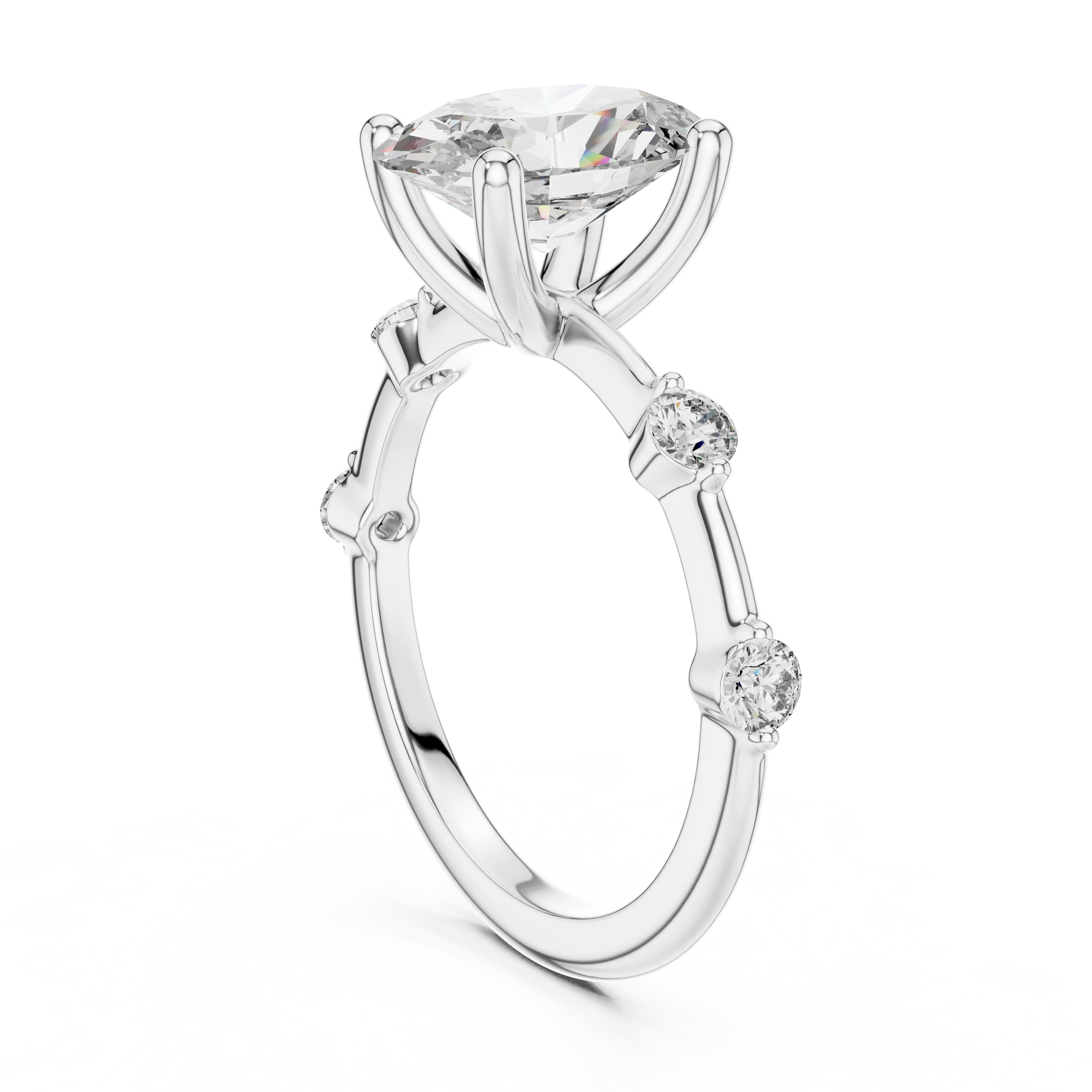 Gold 2Ct Oval Side Accent Lab Grown Diamond Riley Ring