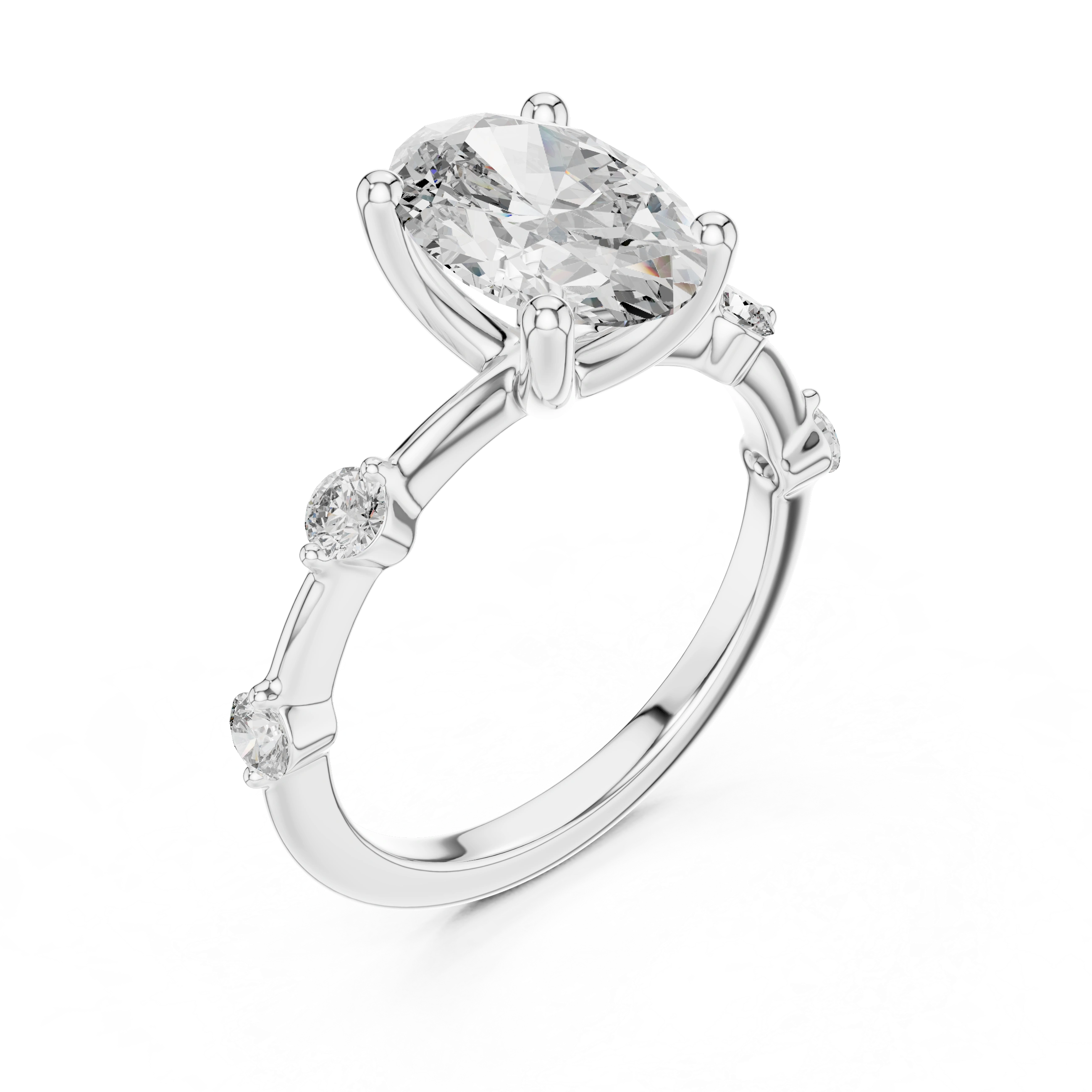 Gold 2Ct Oval Side Accent Lab Grown Diamond Riley Ring