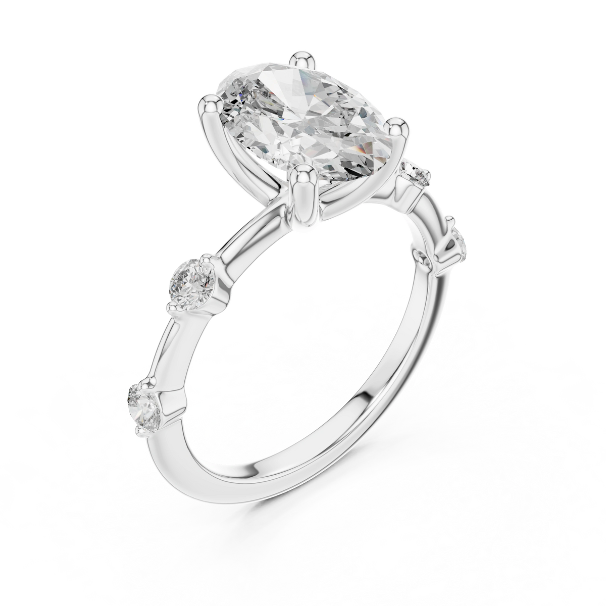 Gold 2Ct Oval Side Accent Lab Grown Diamond Riley Ring