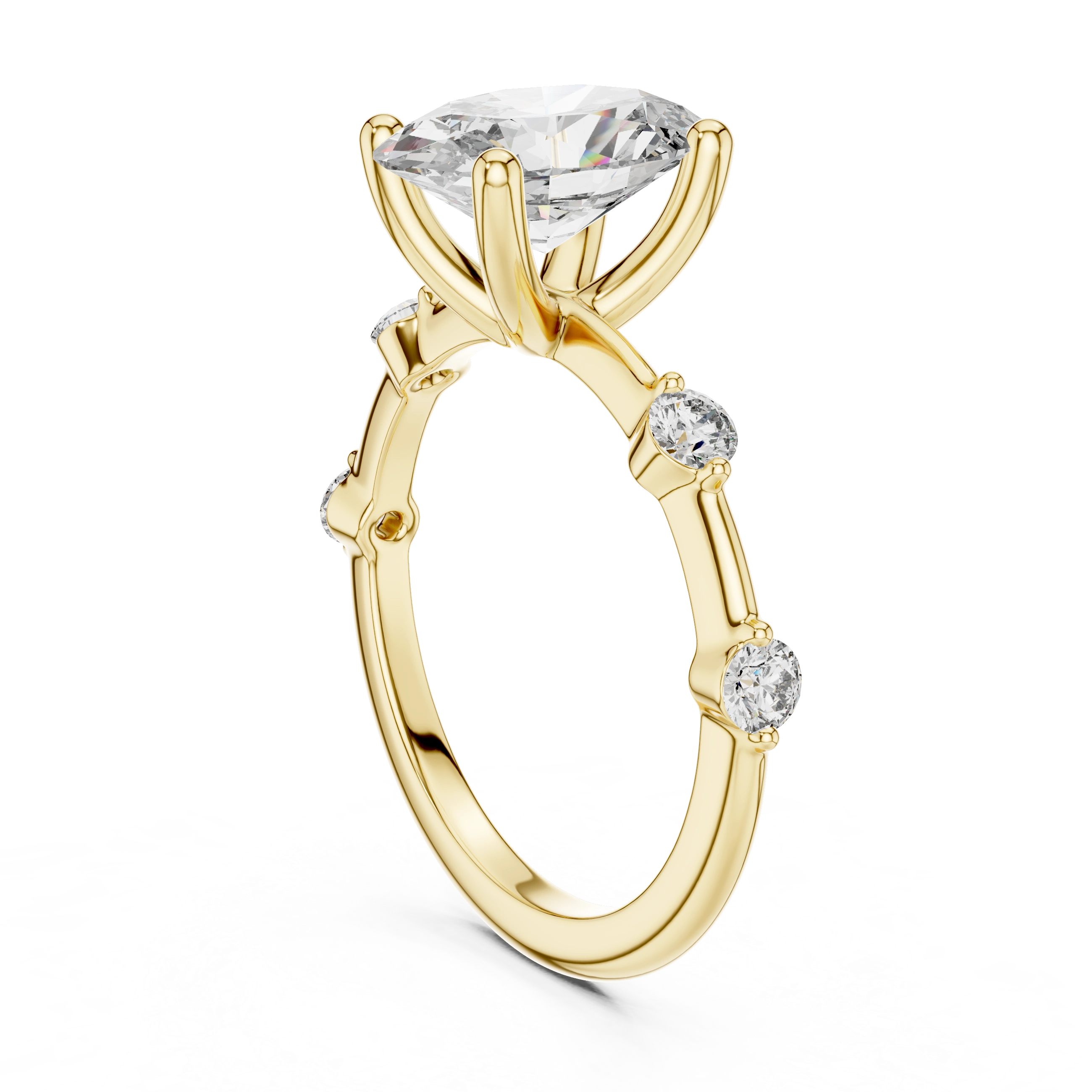 Gold 2Ct Oval Side Accent Lab Grown Diamond Riley Ring
