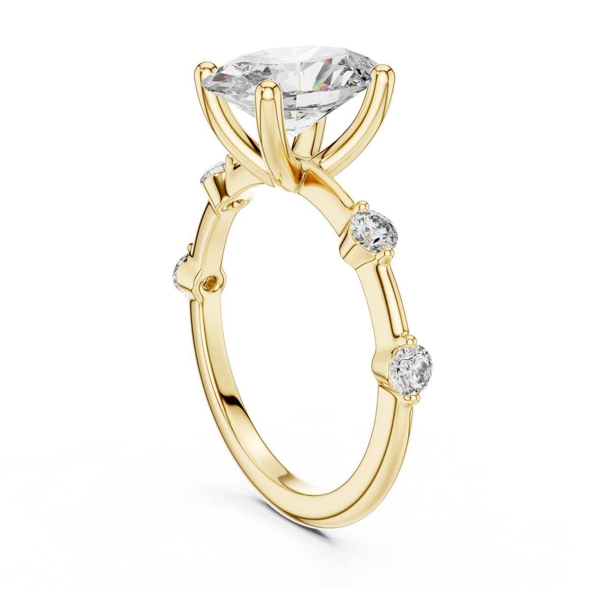 Gold 2Ct Oval Side Accent Lab Grown Diamond Riley Ring