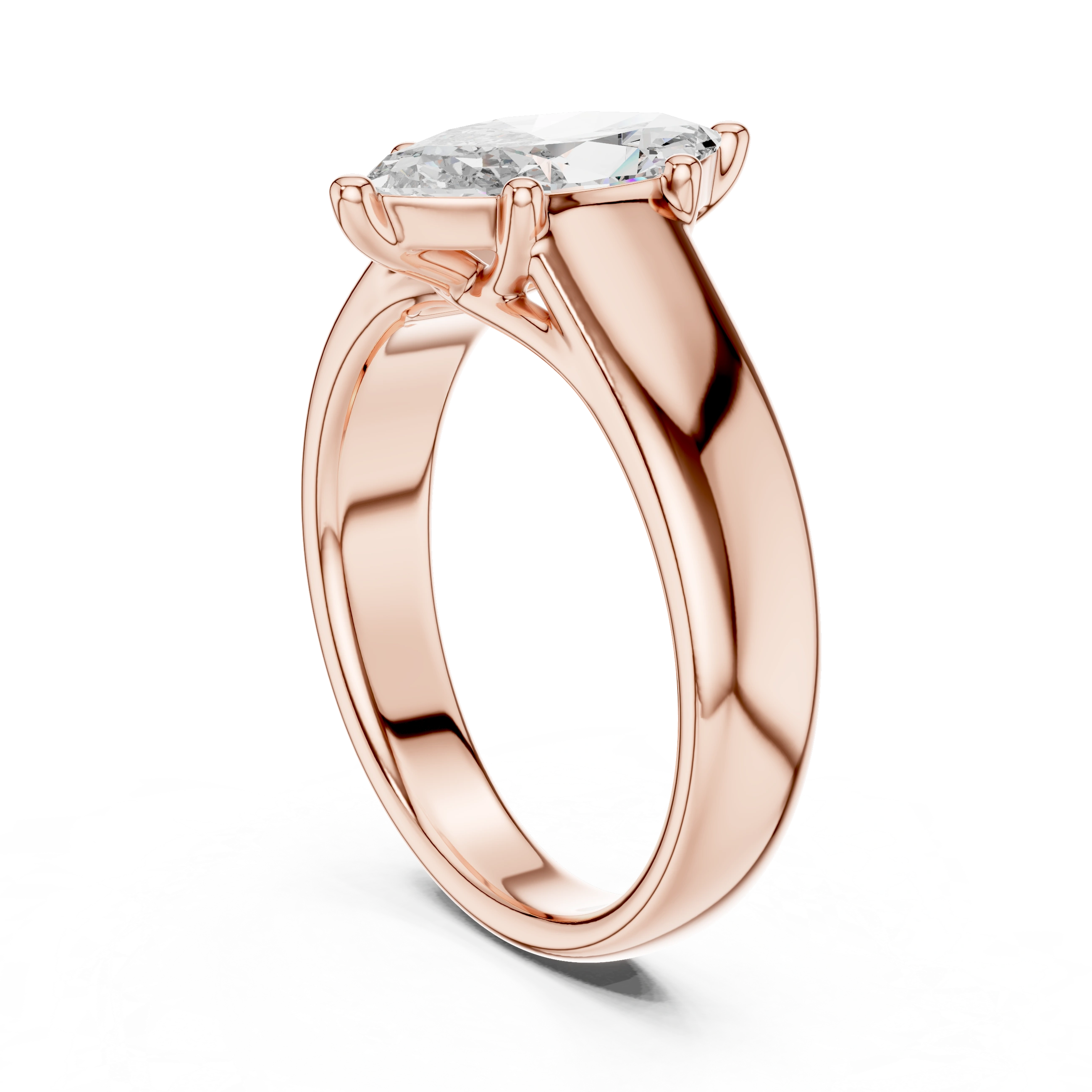 Gold 2Ct Marquise Solitaire Lab Grown Diamond Solenai Ring