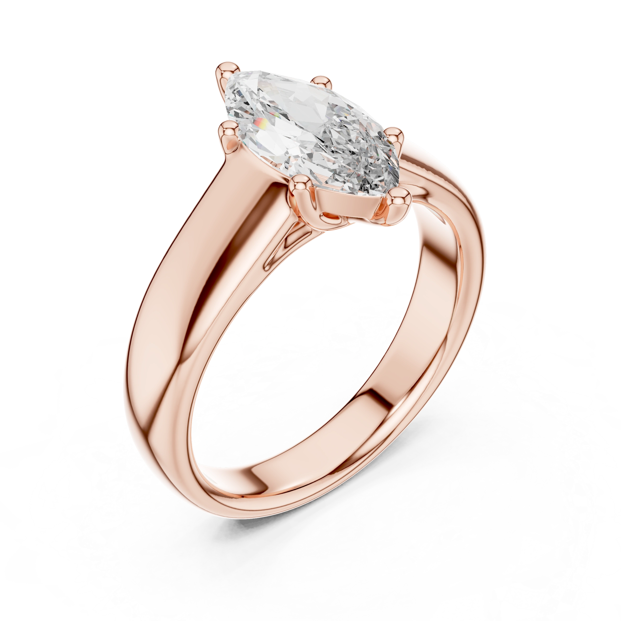 Gold 2Ct Marquise Solitaire Lab Grown Diamond Solenai Ring
