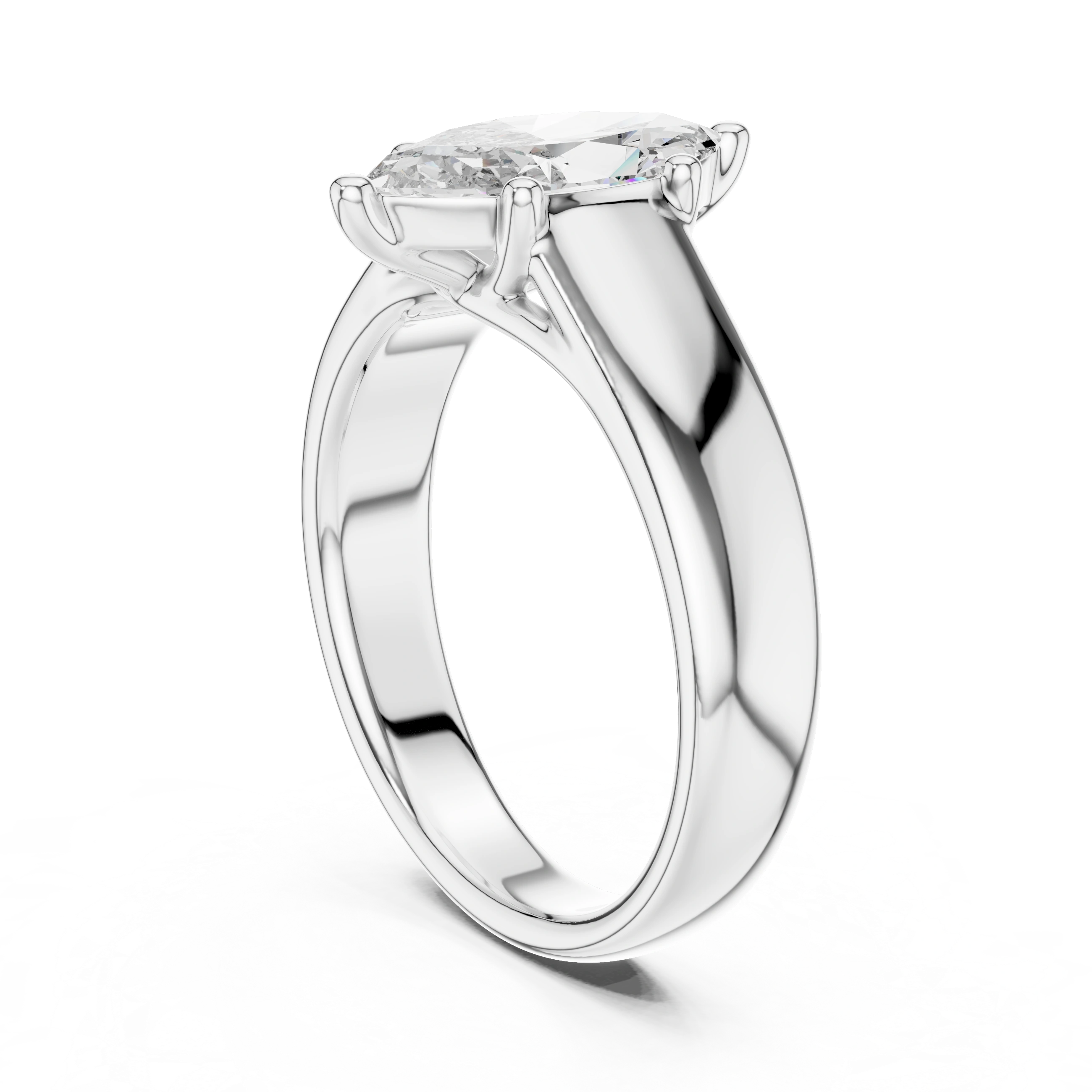 Gold 2Ct Marquise Solitaire Lab Grown Diamond Solenai Ring