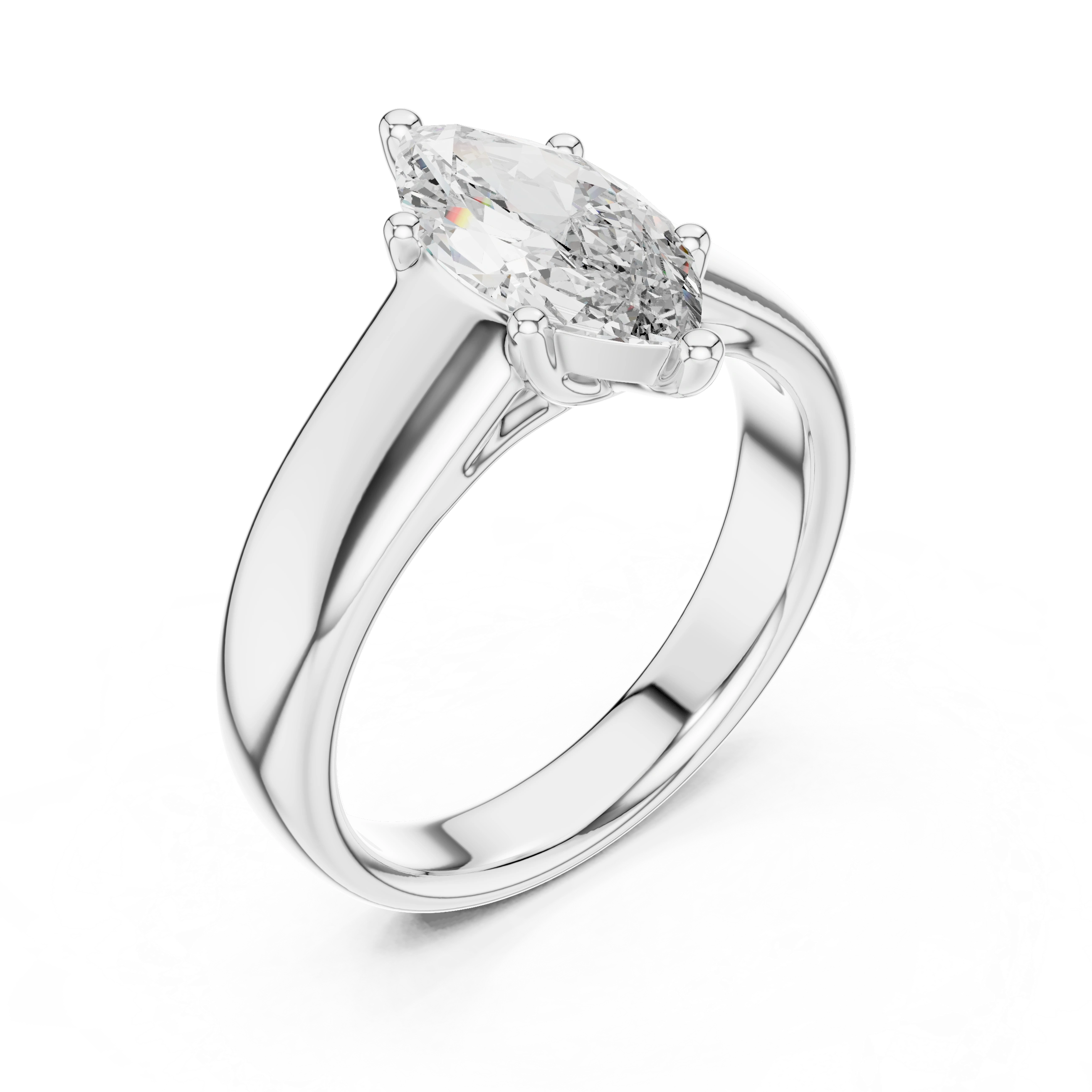 Gold 2Ct Marquise Solitaire Lab Grown Diamond Solenai Ring