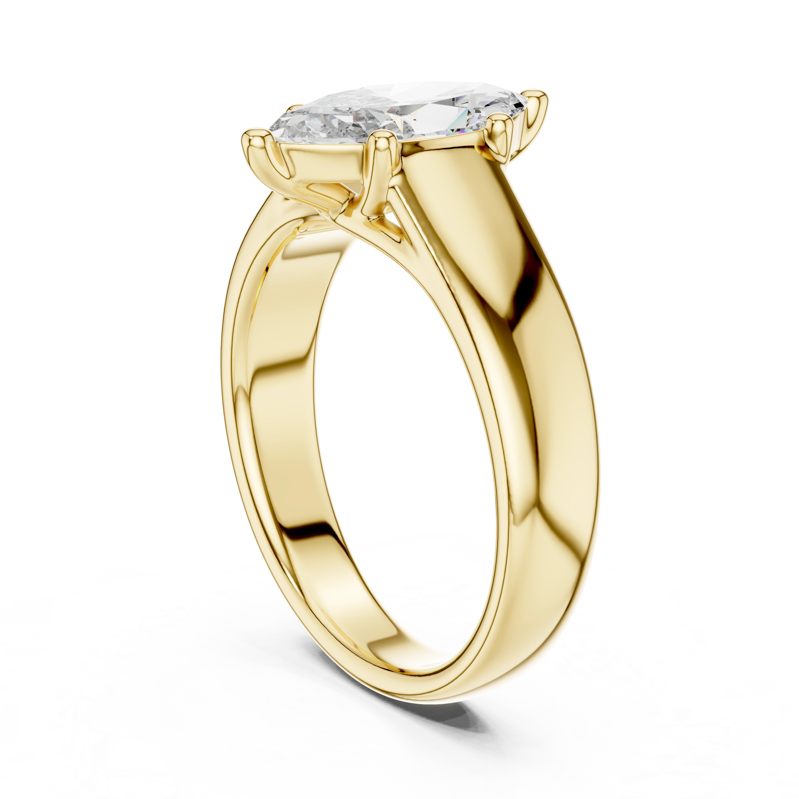 Gold 2Ct Marquise Solitaire Lab Grown Diamond Solenai Ring