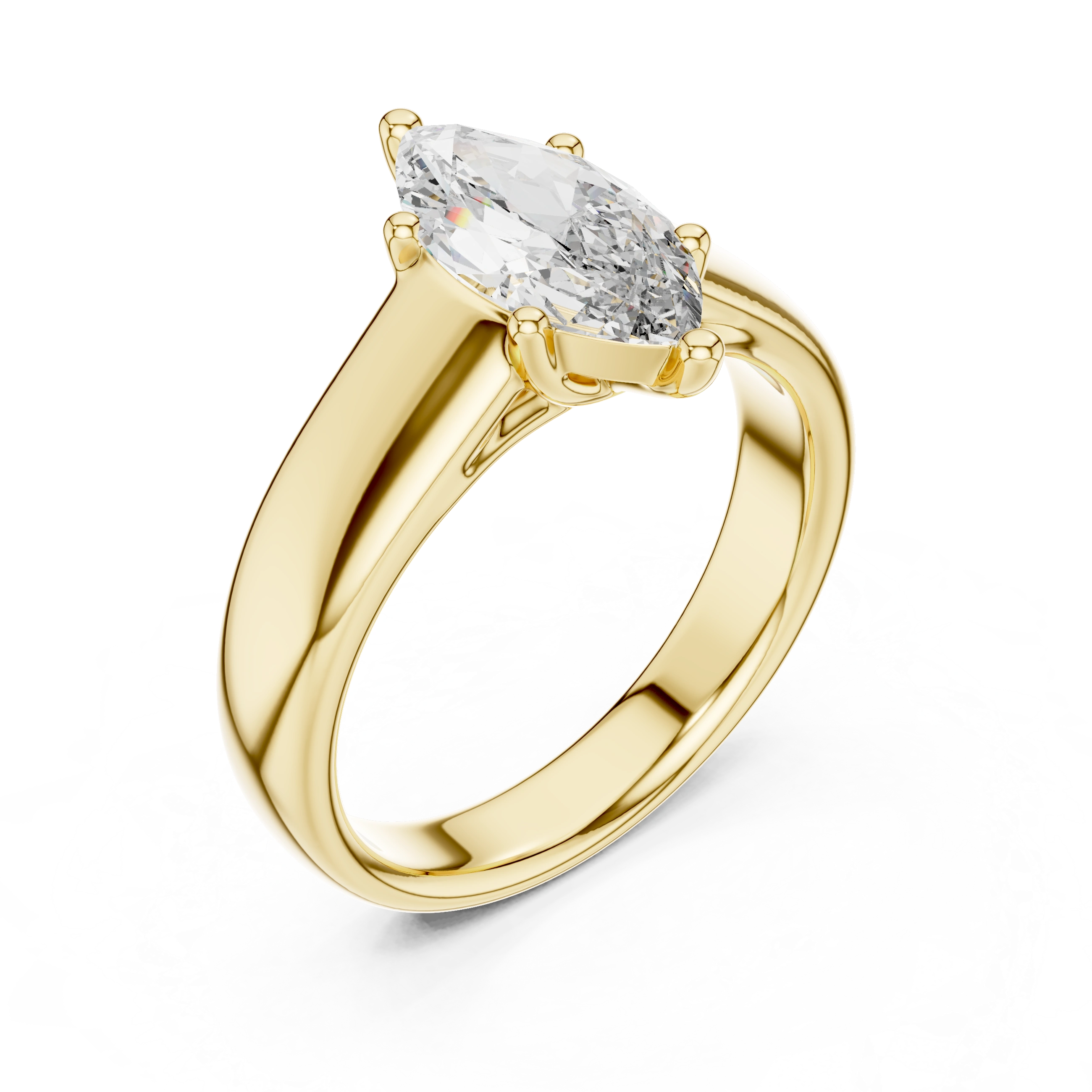 Gold 2Ct Marquise Solitaire Lab Grown Diamond Solenai Ring