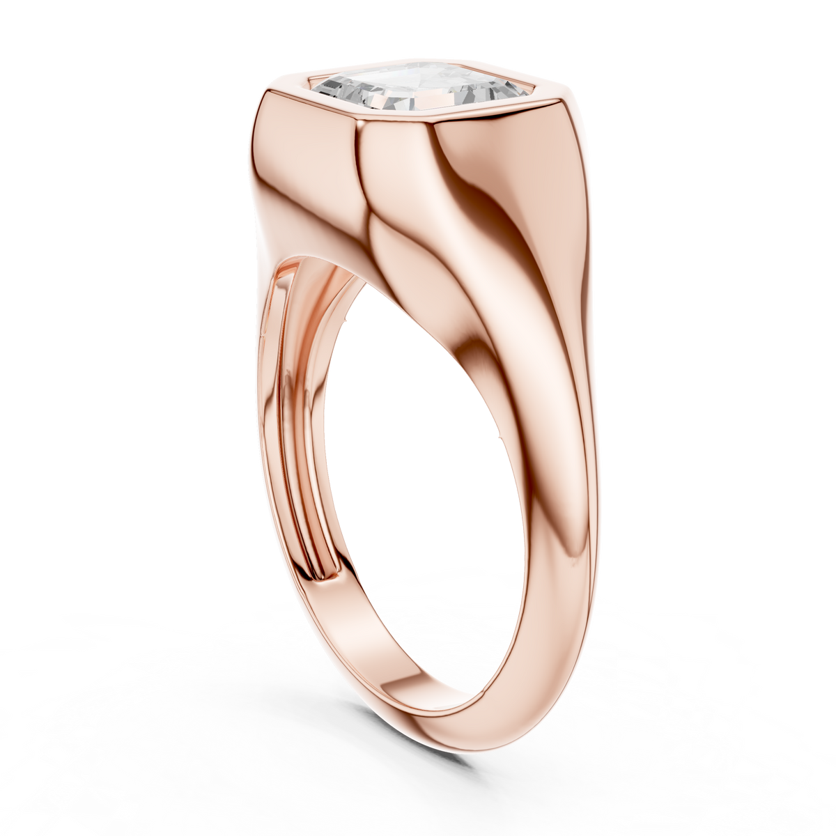 Gold 2Ct Bezel Bold Asscher Lab Grown Diamond Zerelle Ring