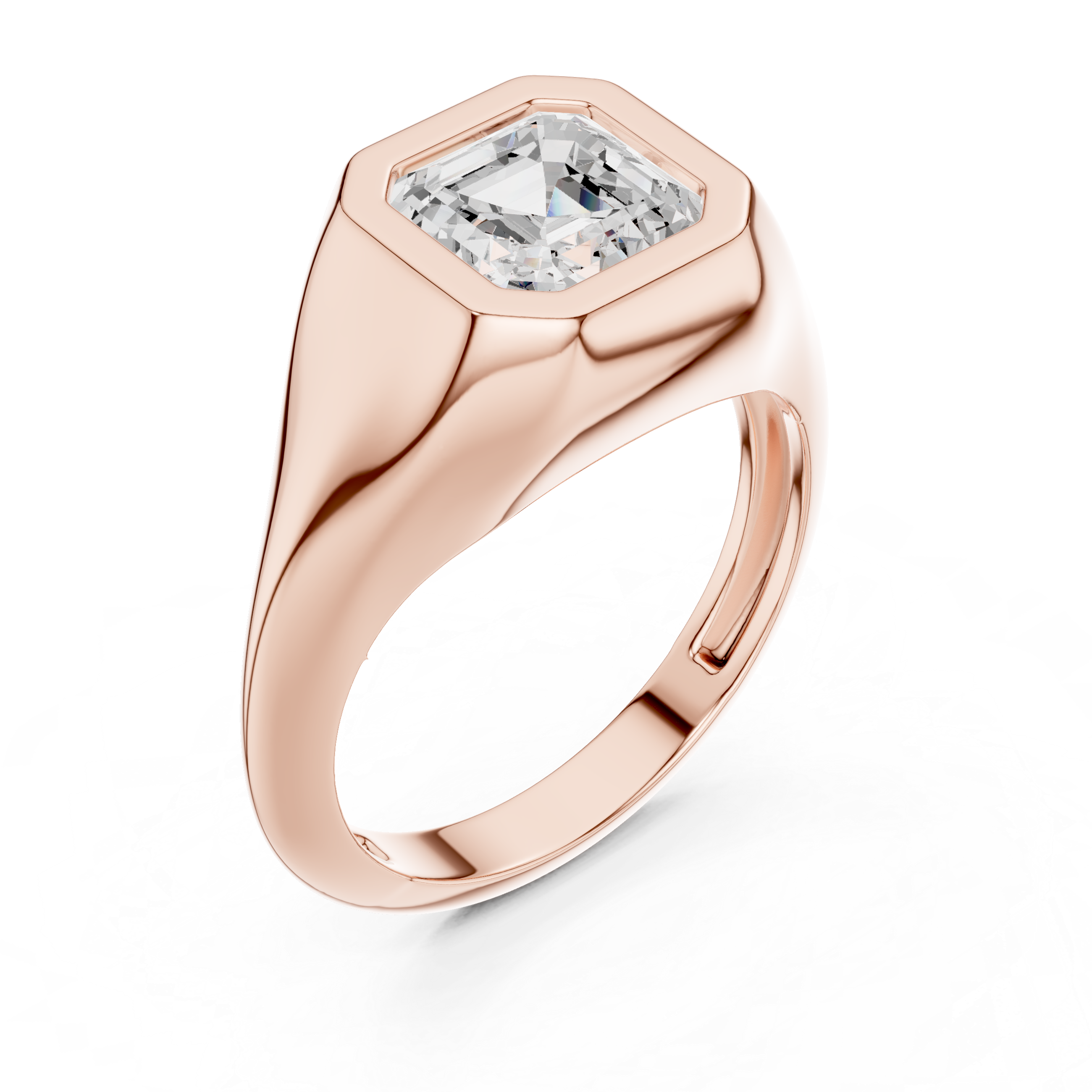 Gold 2Ct Bezel Bold Asscher Lab Grown Diamond Zerelle Ring