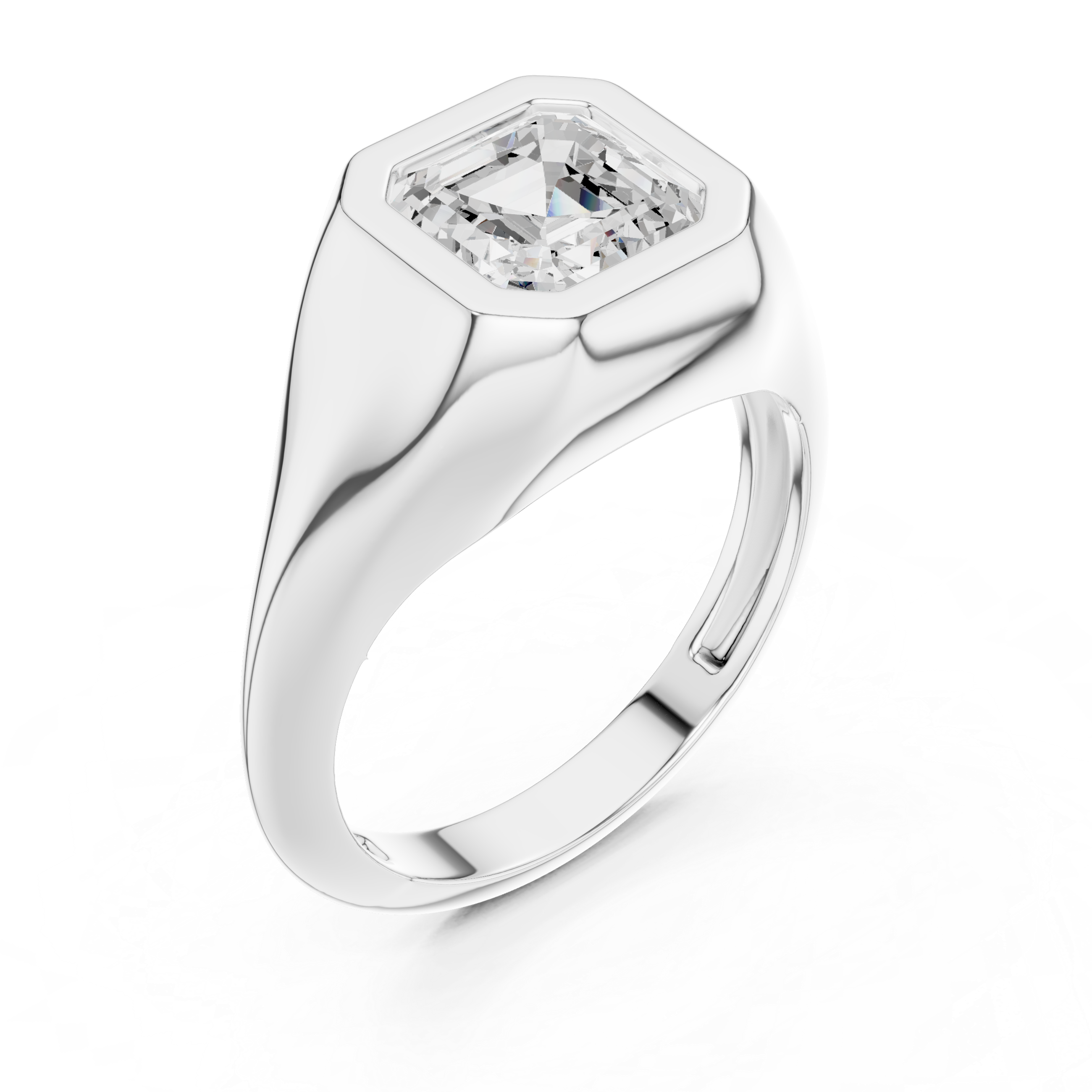 Gold 2Ct Bezel Bold Asscher Lab Grown Diamond Zerelle Ring