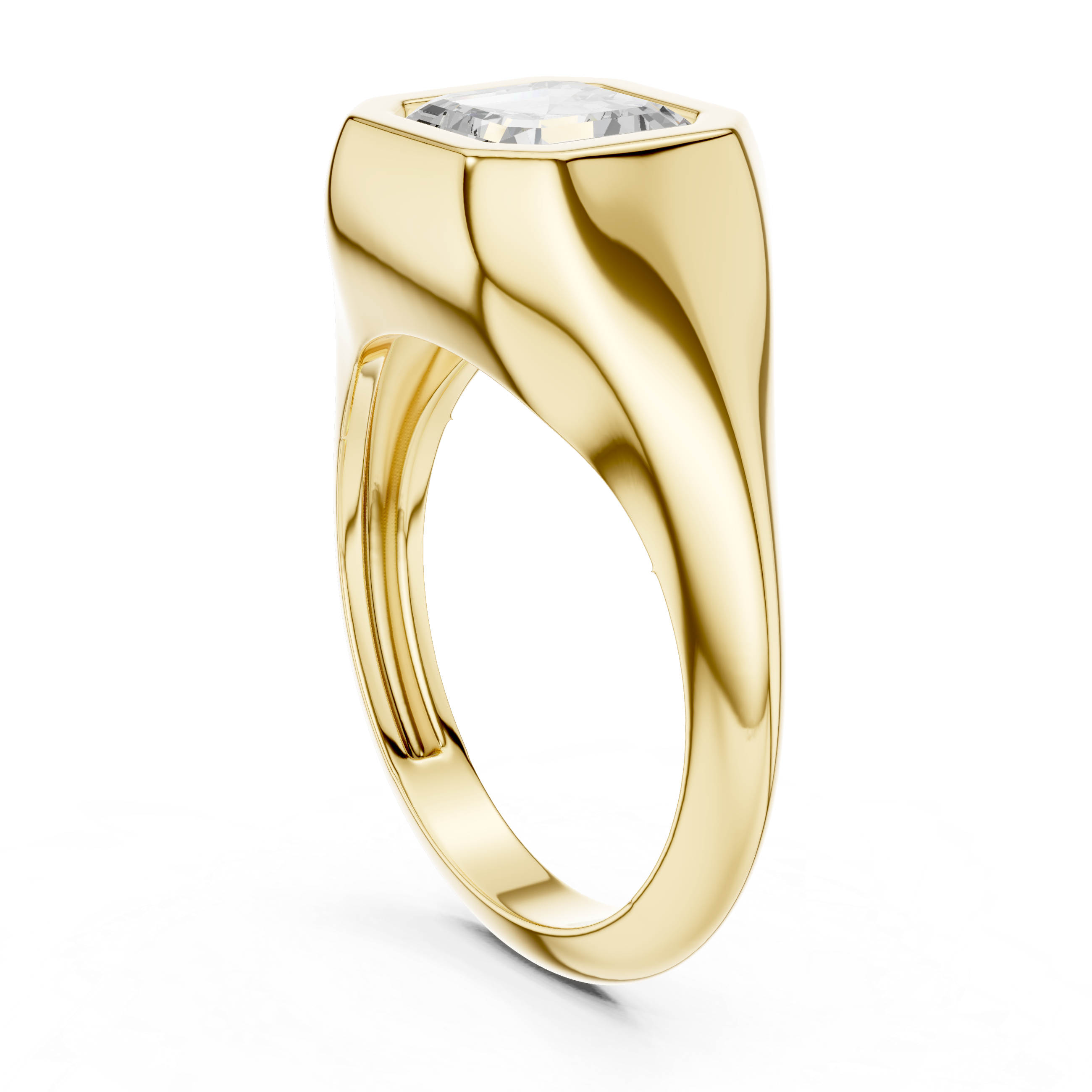 Gold 2Ct Bezel Bold Asscher Lab Grown Diamond Zerelle Ring