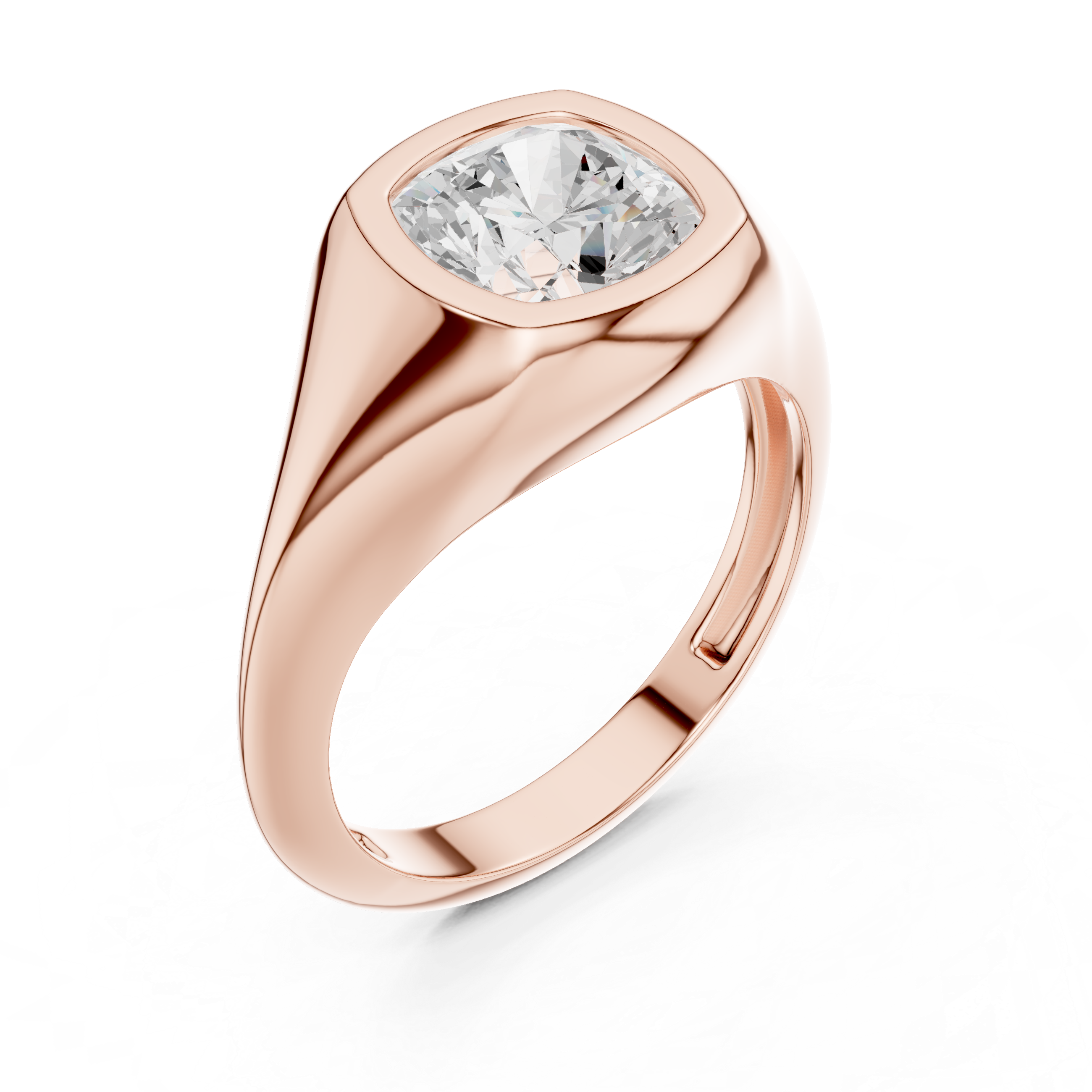 Gold 2Ct Bezel Bold Cushion Lab Grown Diamond Zyvian Ring