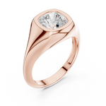 Gold 2Ct Bezel Bold Cushion Lab Grown Diamond Zyvian Ring