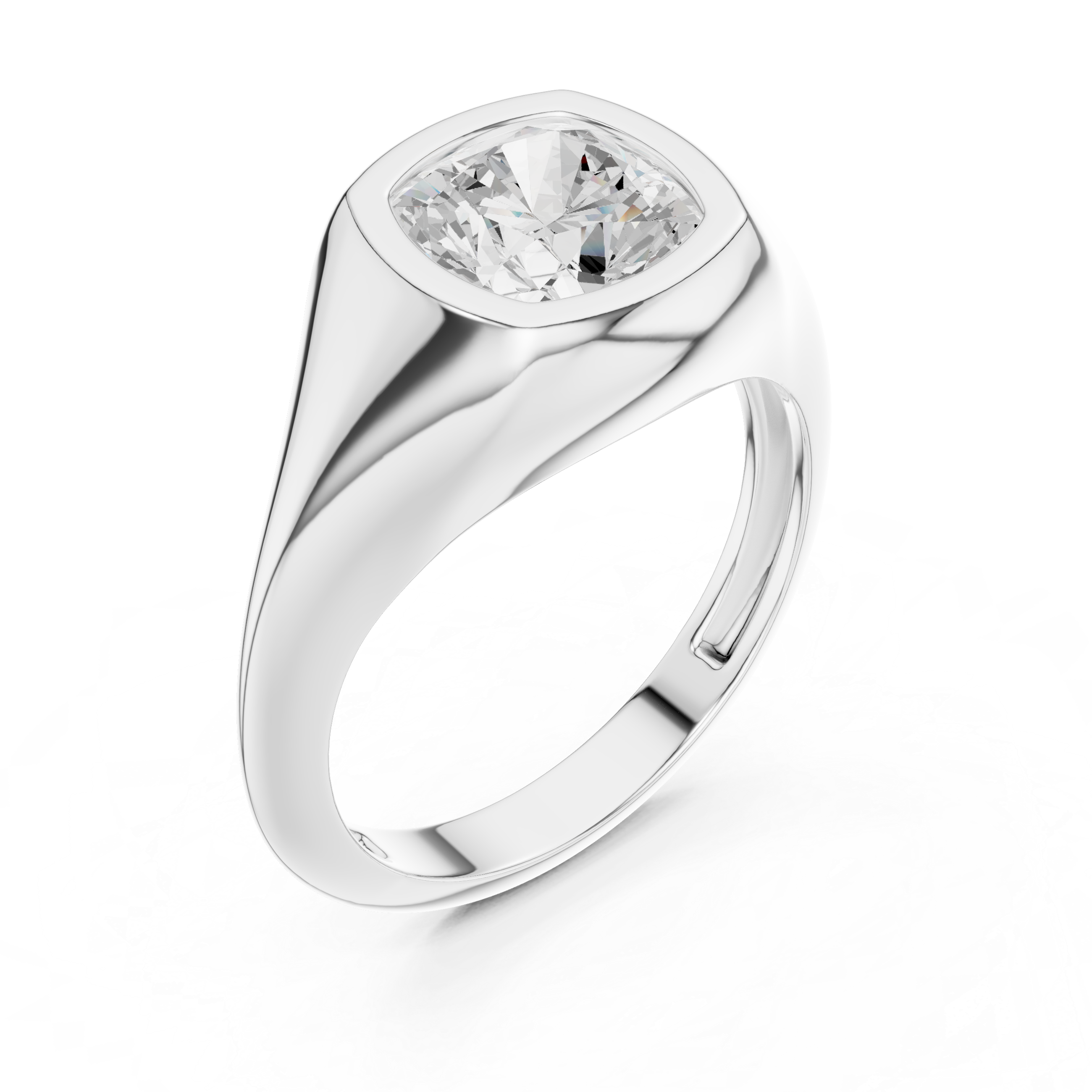 Gold 2Ct Bezel Bold Cushion Lab Grown Diamond Zyvian Ring