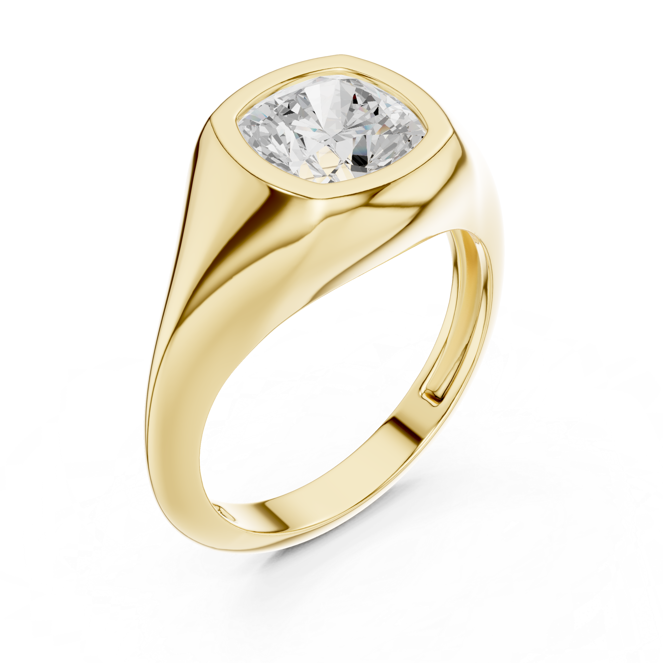 Gold 2Ct Bezel Bold Cushion Lab Grown Diamond Zyvian Ring