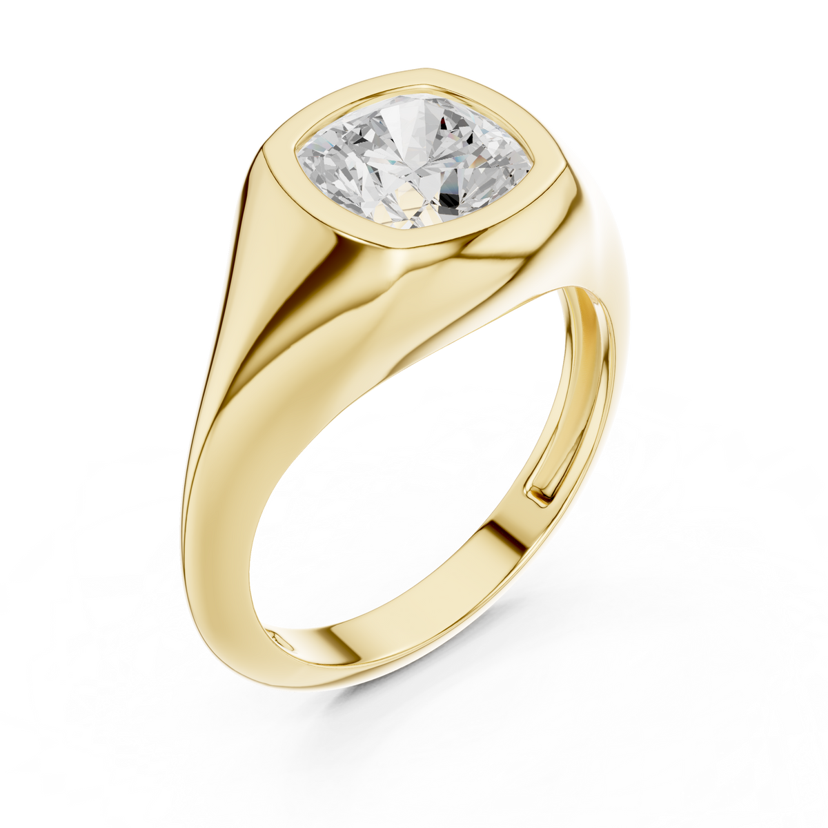 Gold 2Ct Bezel Bold Cushion Lab Grown Diamond Zyvian Ring