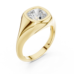 Gold 2Ct Bezel Bold Cushion Lab Grown Diamond Zyvian Ring