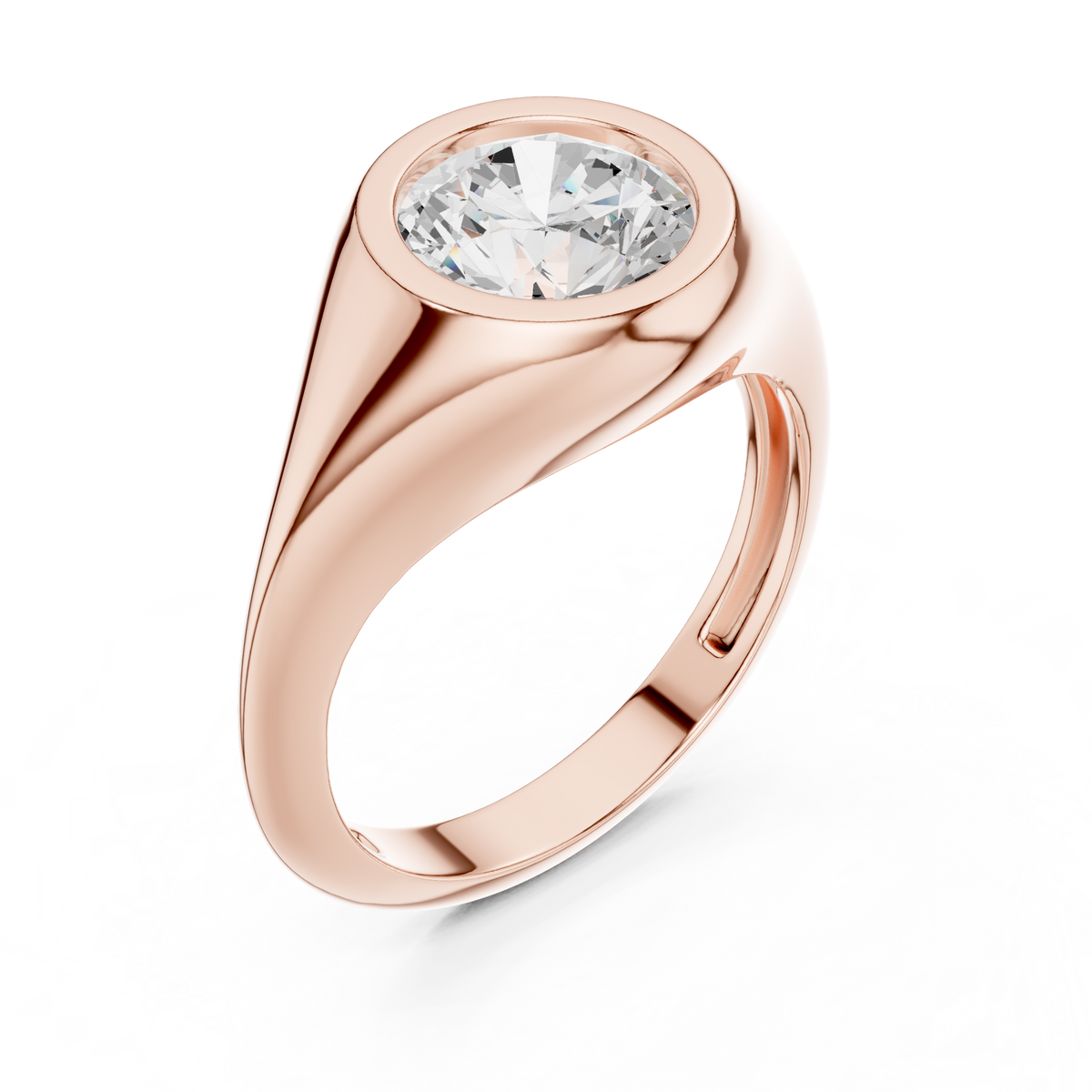 Gold 2Ct Bezel Bold Round Lab Grown Diamond Alvyra Ring