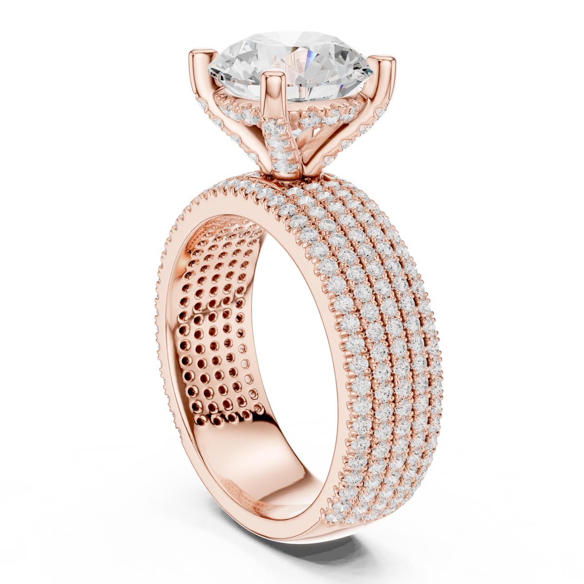 Gold 4Ct Pave Solitaire Round Lab Grown Diamond Luvira Ring