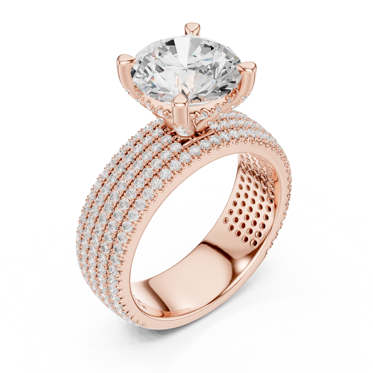 Gold 4Ct Pave Solitaire Round Lab Grown Diamond Luvira Ring