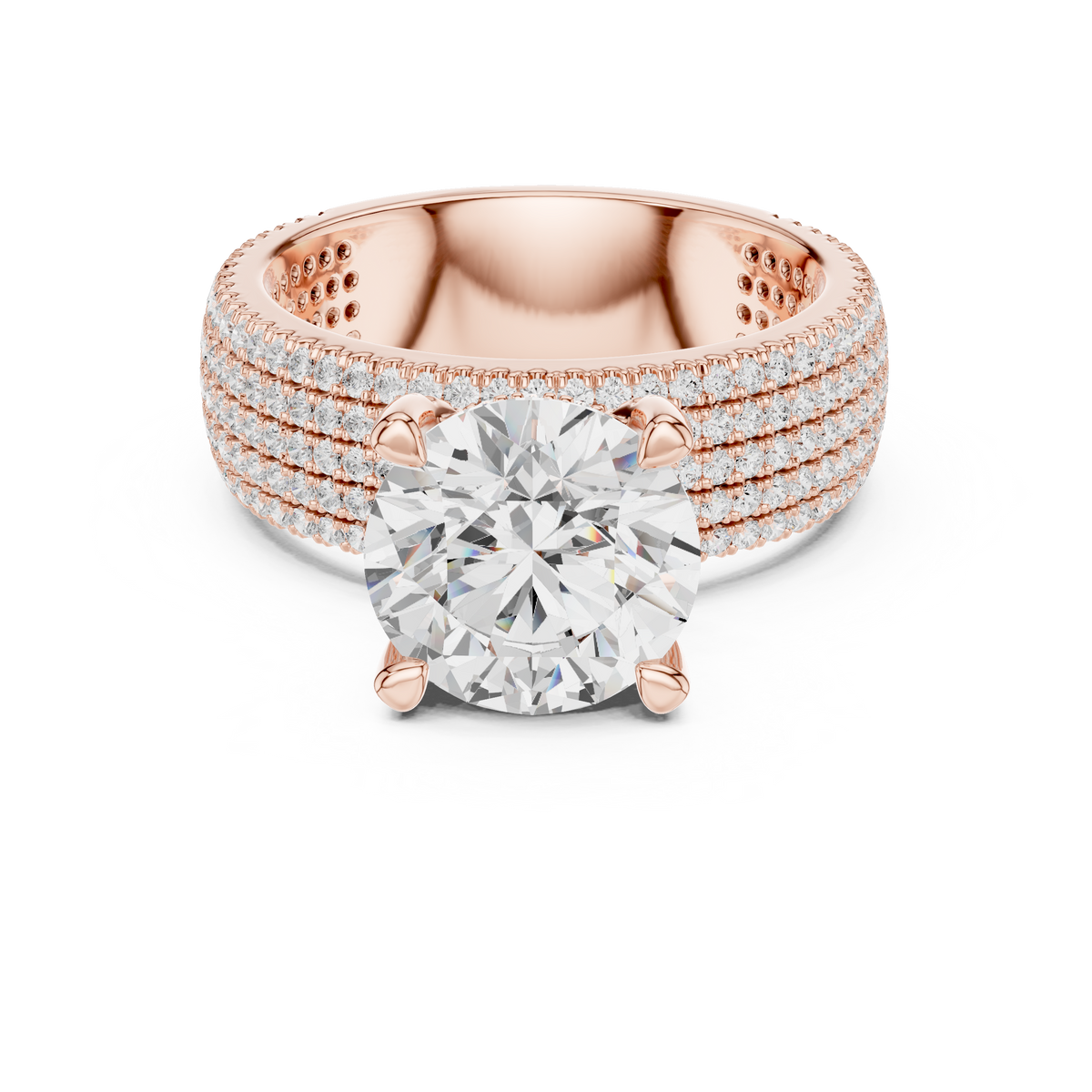 Gold 4Ct Pave Solitaire Round Lab Grown Diamond Luvira Ring