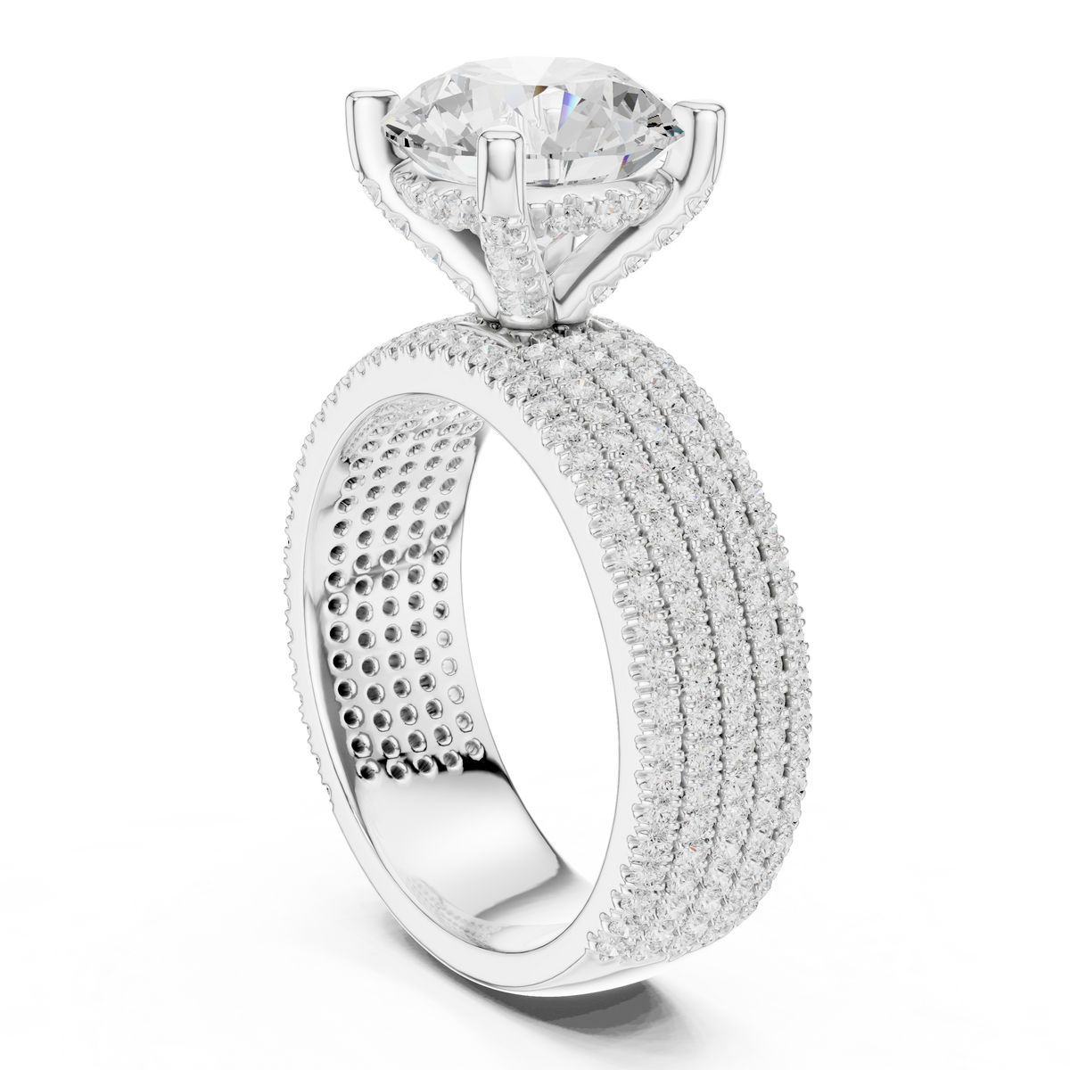Gold 4Ct Pave Solitaire Round Lab Grown Diamond Luvira Ring