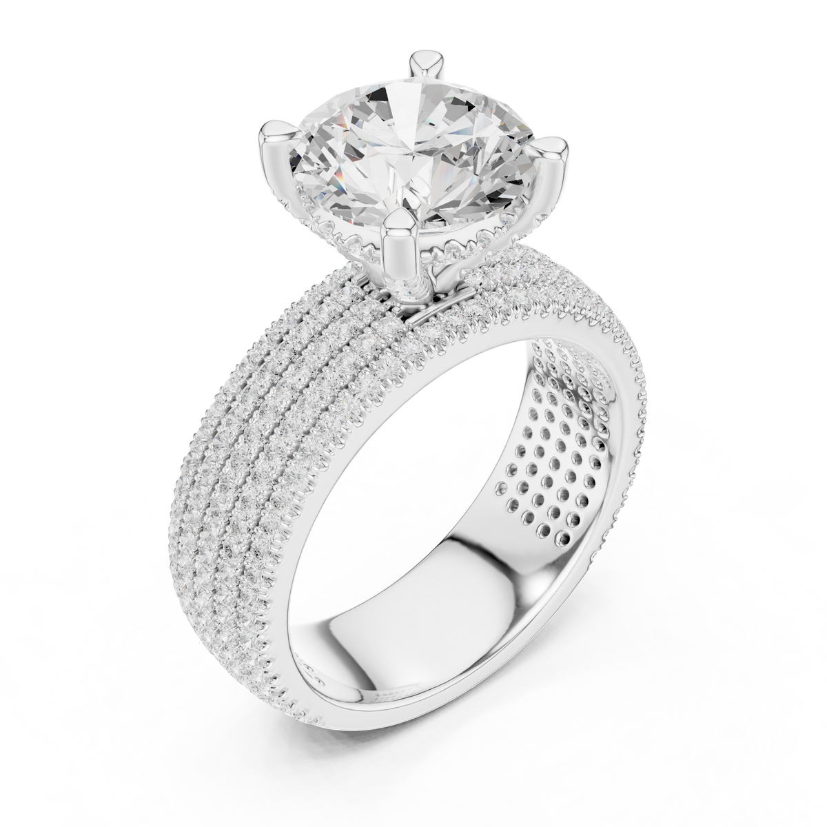 Gold 4Ct Pave Solitaire Round Lab Grown Diamond Luvira Ring