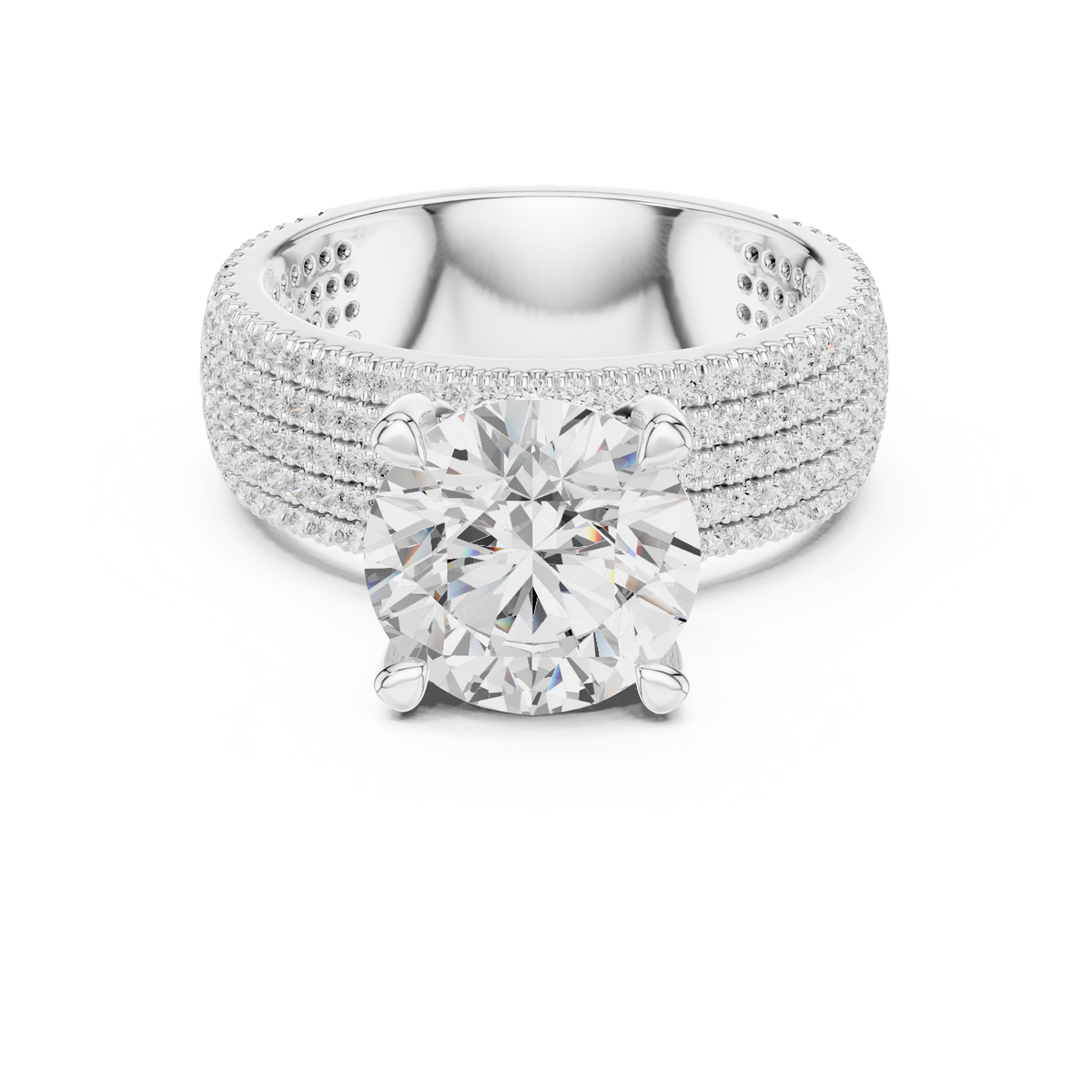Gold 4Ct Pave Solitaire Round Lab Grown Diamond Luvira Ring